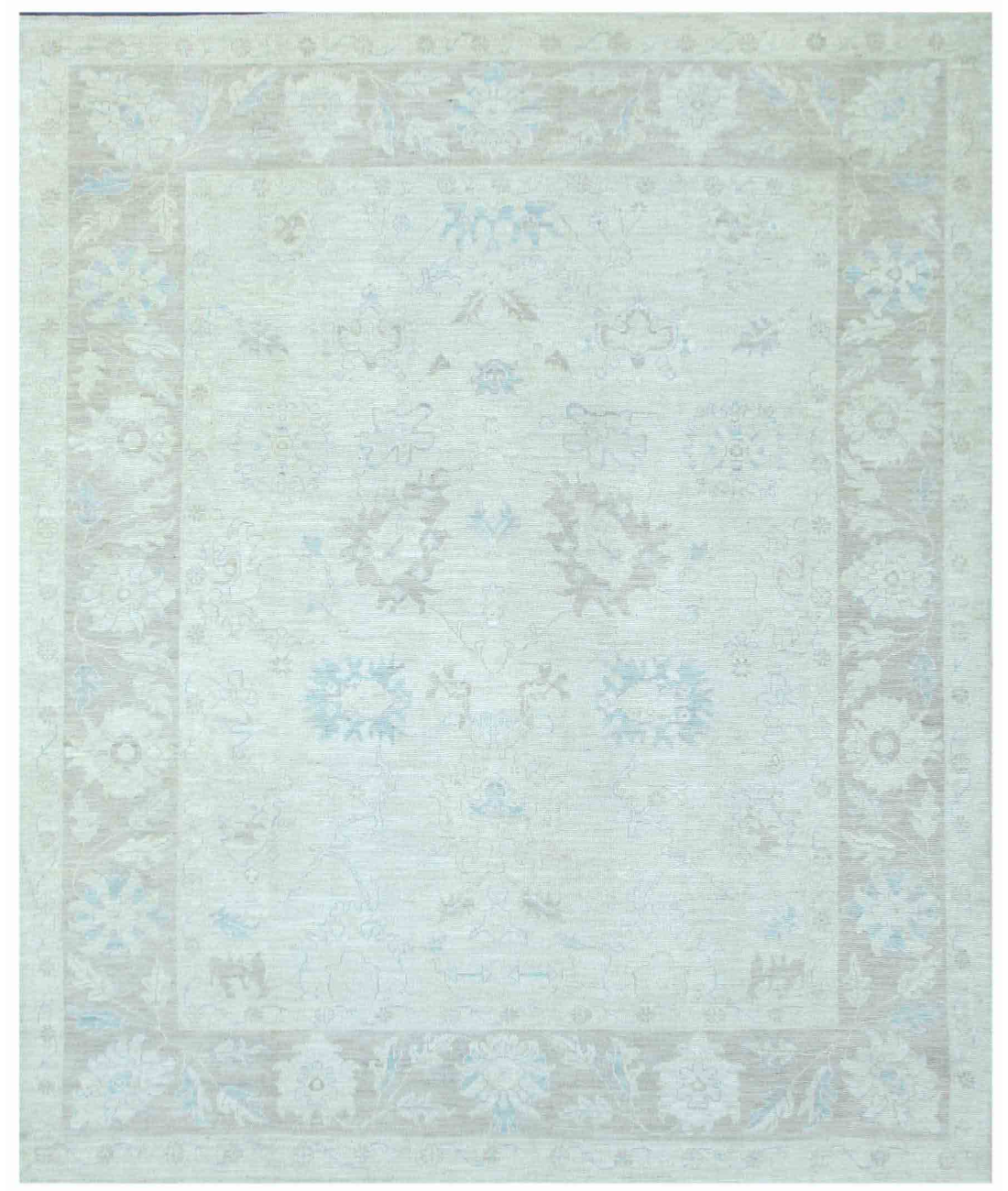 Hand Knotted Oushak Wool Rug 8' 2" X 9' 10" 8' 2" X 9' 10" (249 X 300) / Ivory / Taupe
