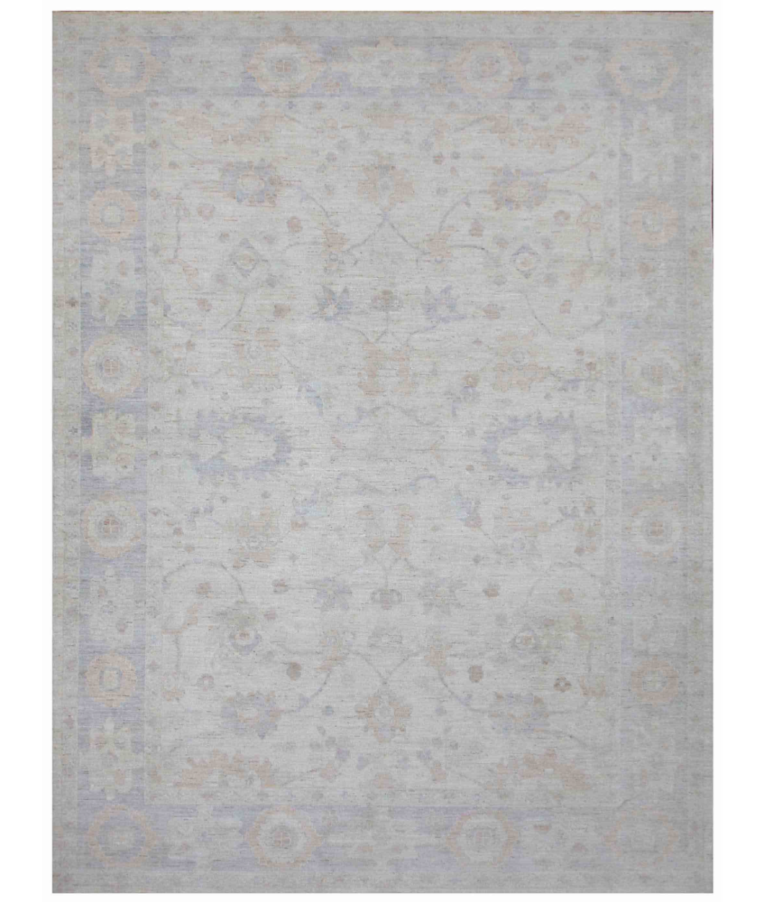 Hand Knotted Oushak Wool Rug 10' 4" X 13' 9" 10' 4" X 13' 9" (315 X 419) / Ivory / Grey