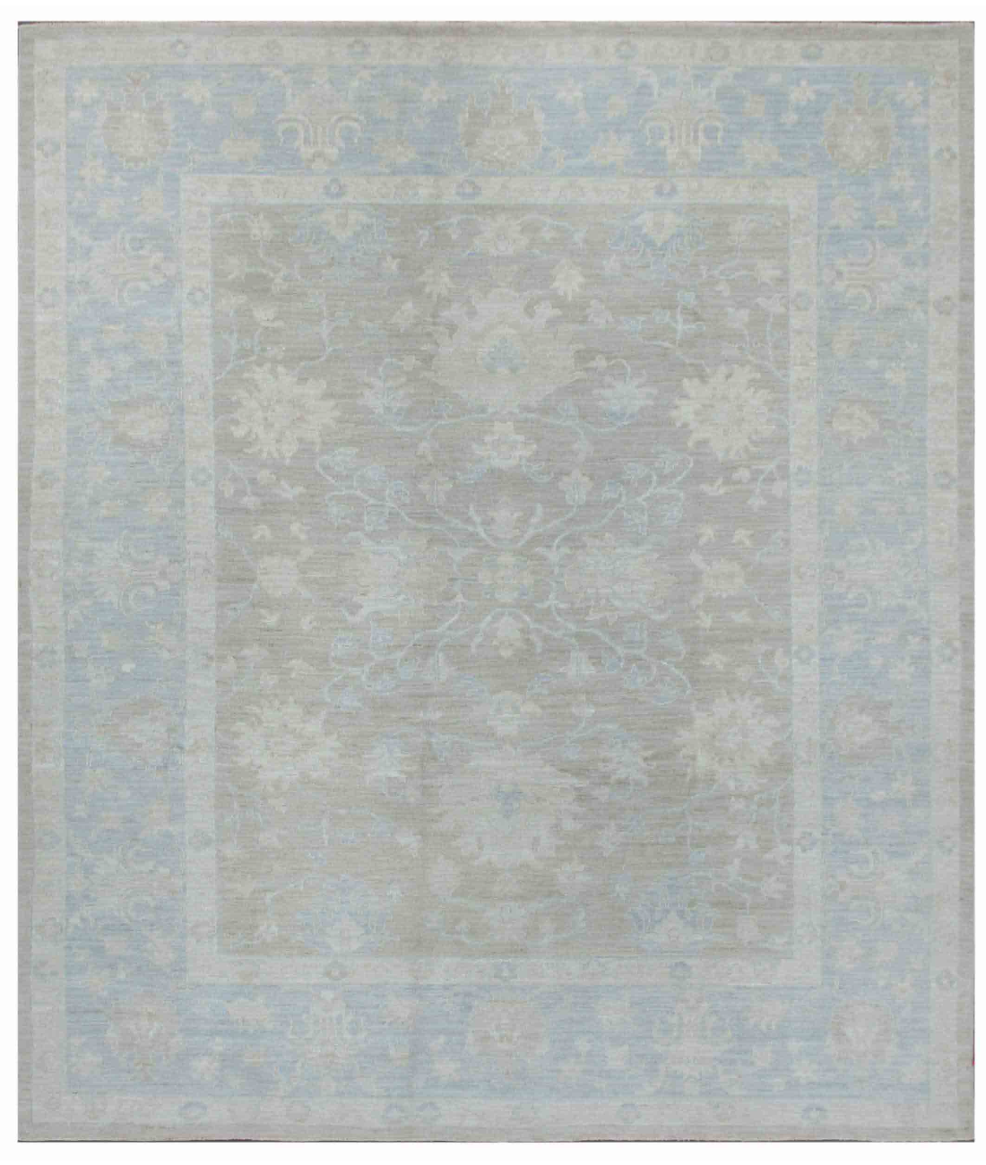 Hand Knotted Oushak Wool Rug 8' 2" X 9' 9" 8' 2" X 9' 9" (249 X 297) / Taupe / Blue