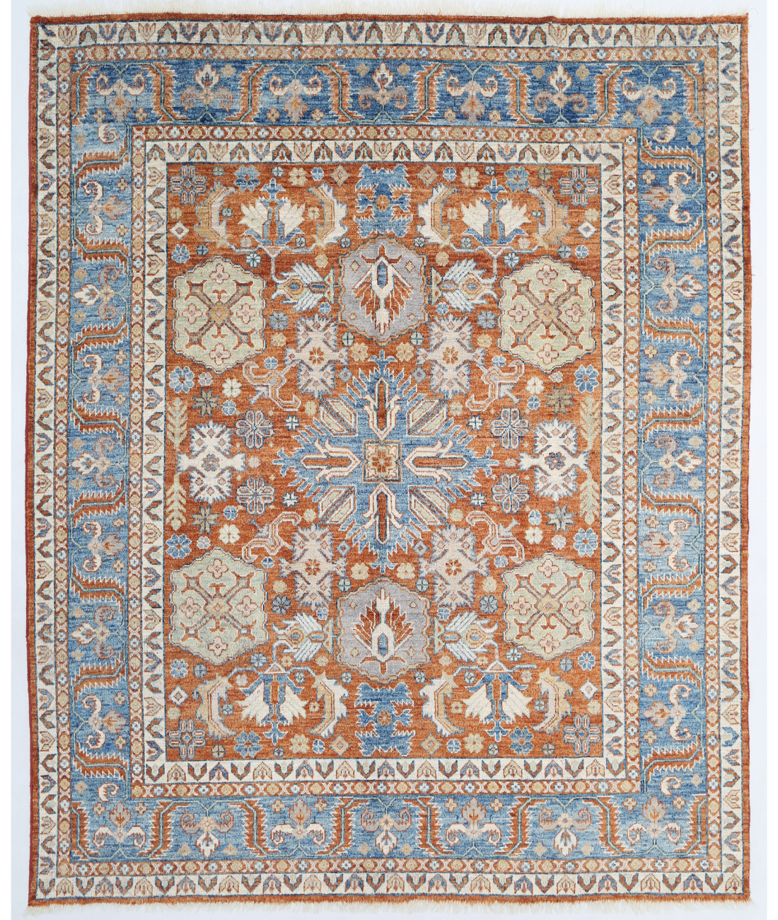 Hand Knotted Oushak Wool Rug 8' 3" X 10' 0" 8' 3" X 10' 0" (251 X 305) / Rust / Blue