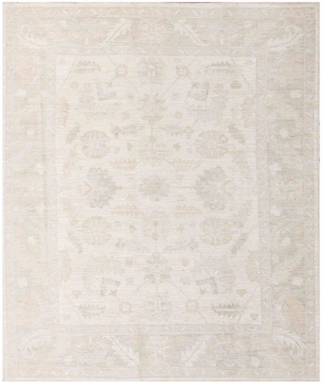 Hand Knotted Oushak Wool Rug 8' 3" X 9' 10" 8' 3" X 9' 10" (251 X 300) / Ivory / Grey