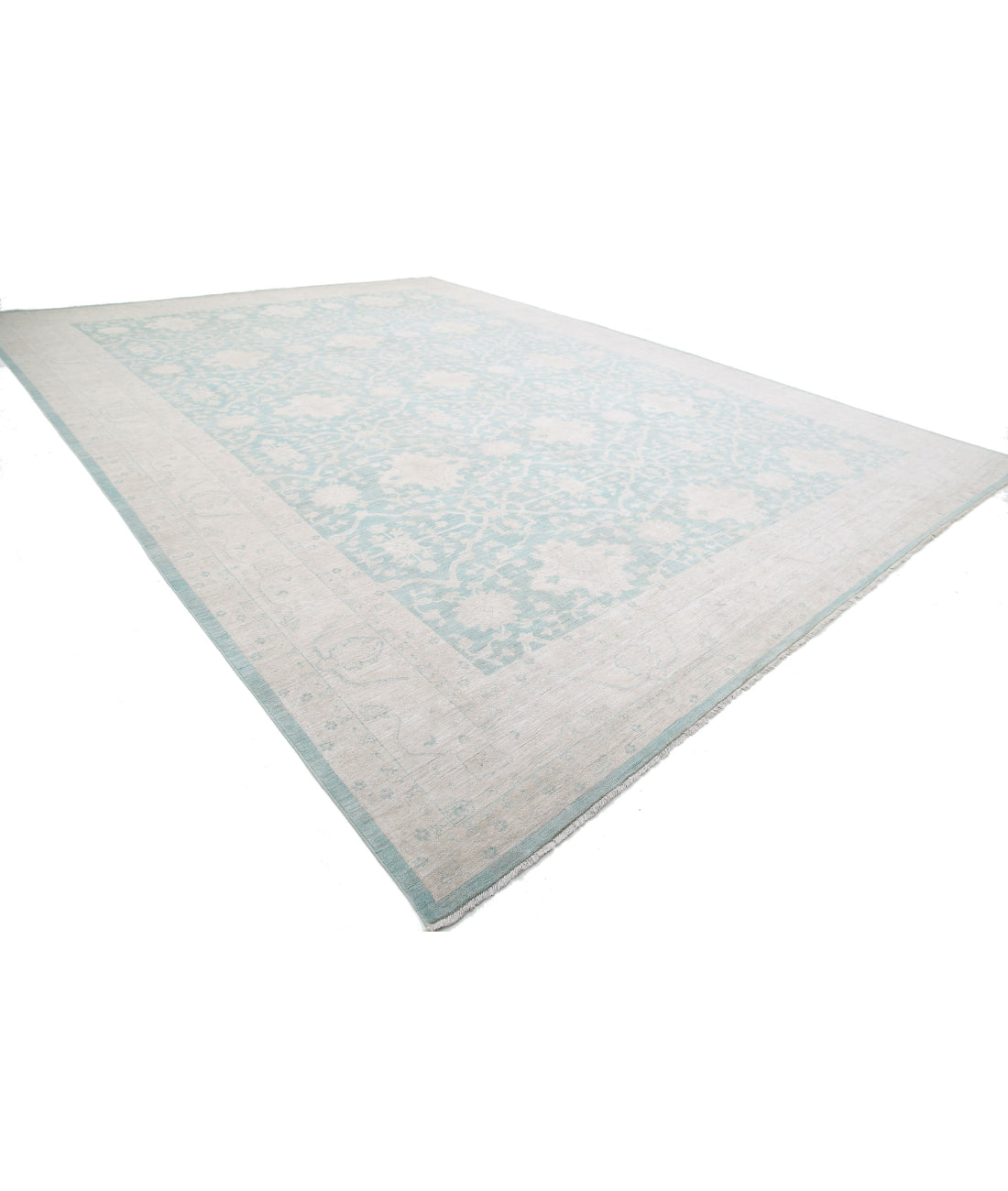 Hand Knotted Oushak Wool Rug - 15'10'' x 21'9'' 15'10'' x 21'9'' (475 X 653) / Teal / Ivory
