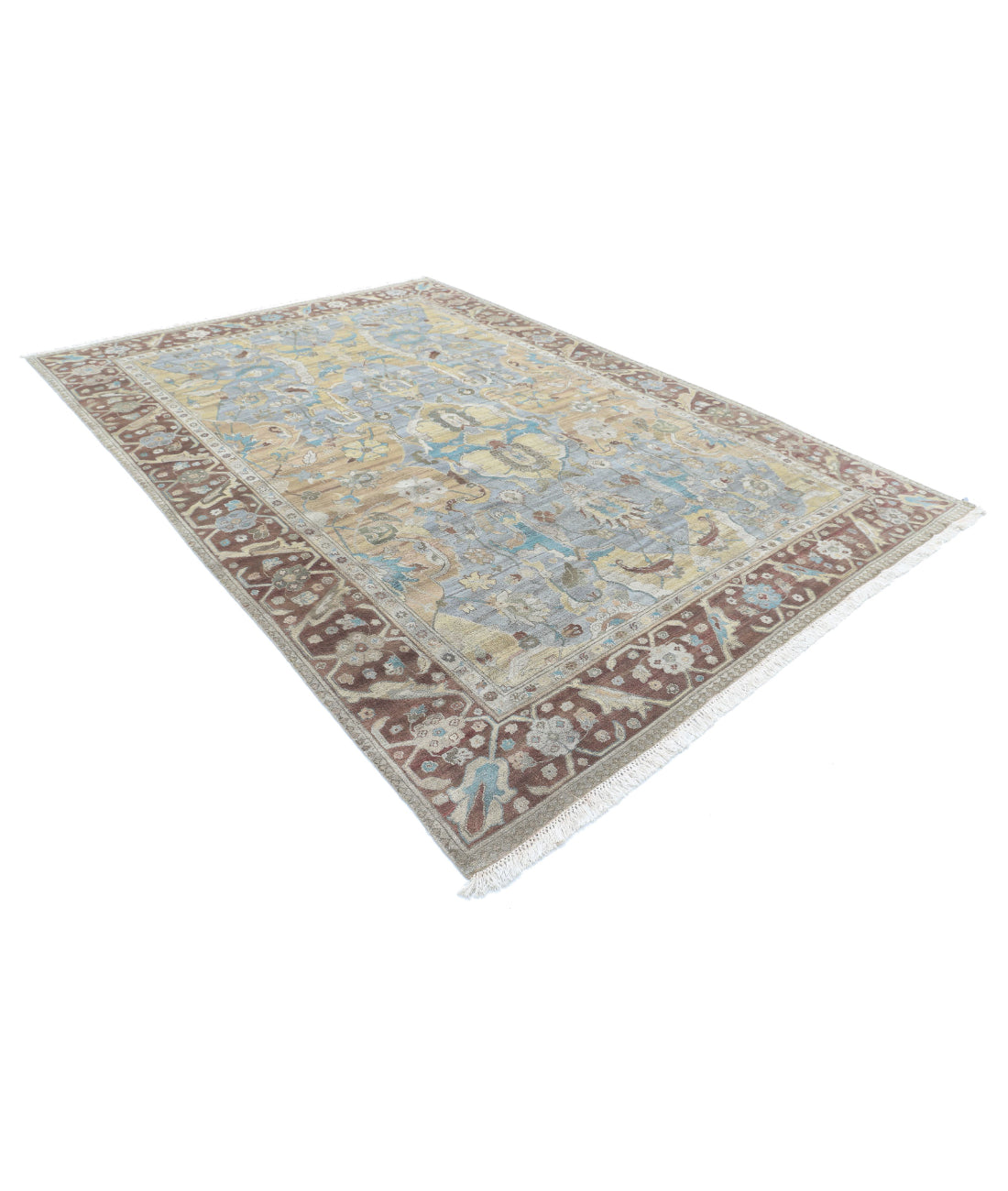 Hand Knotted Agra Polonaise Wool Rug - 8'1'' x 11'4'' 8'1'' x 11'4'' (268 X 363) / Grey / Brown