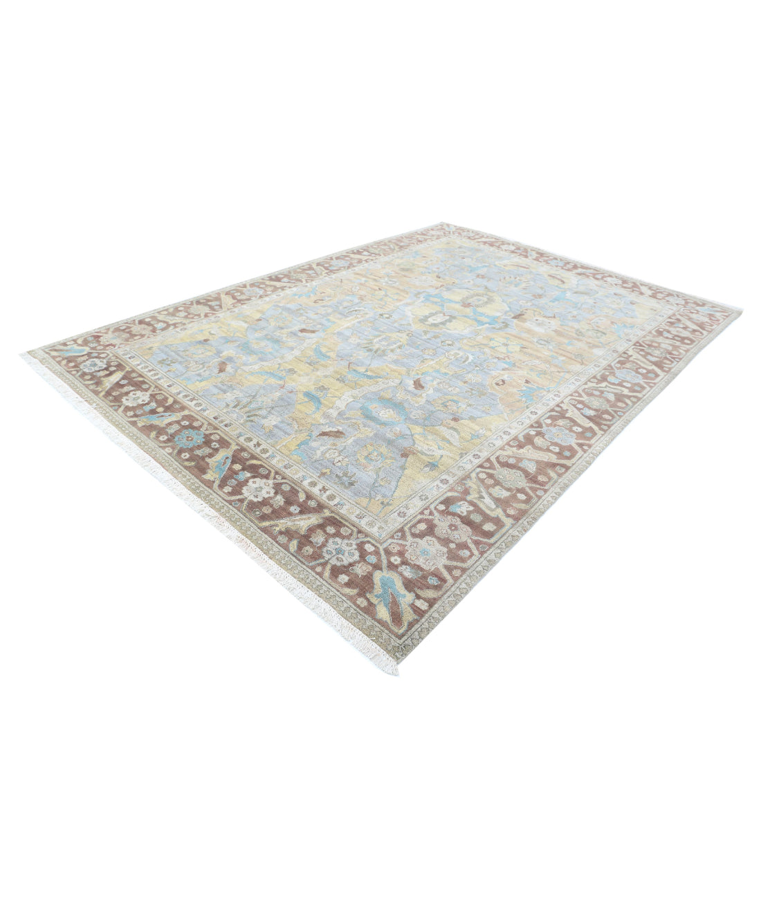 Hand Knotted Agra Polonaise Wool Rug - 8'1'' x 11'4'' 8'1'' x 11'4'' (268 X 363) / Grey / Brown