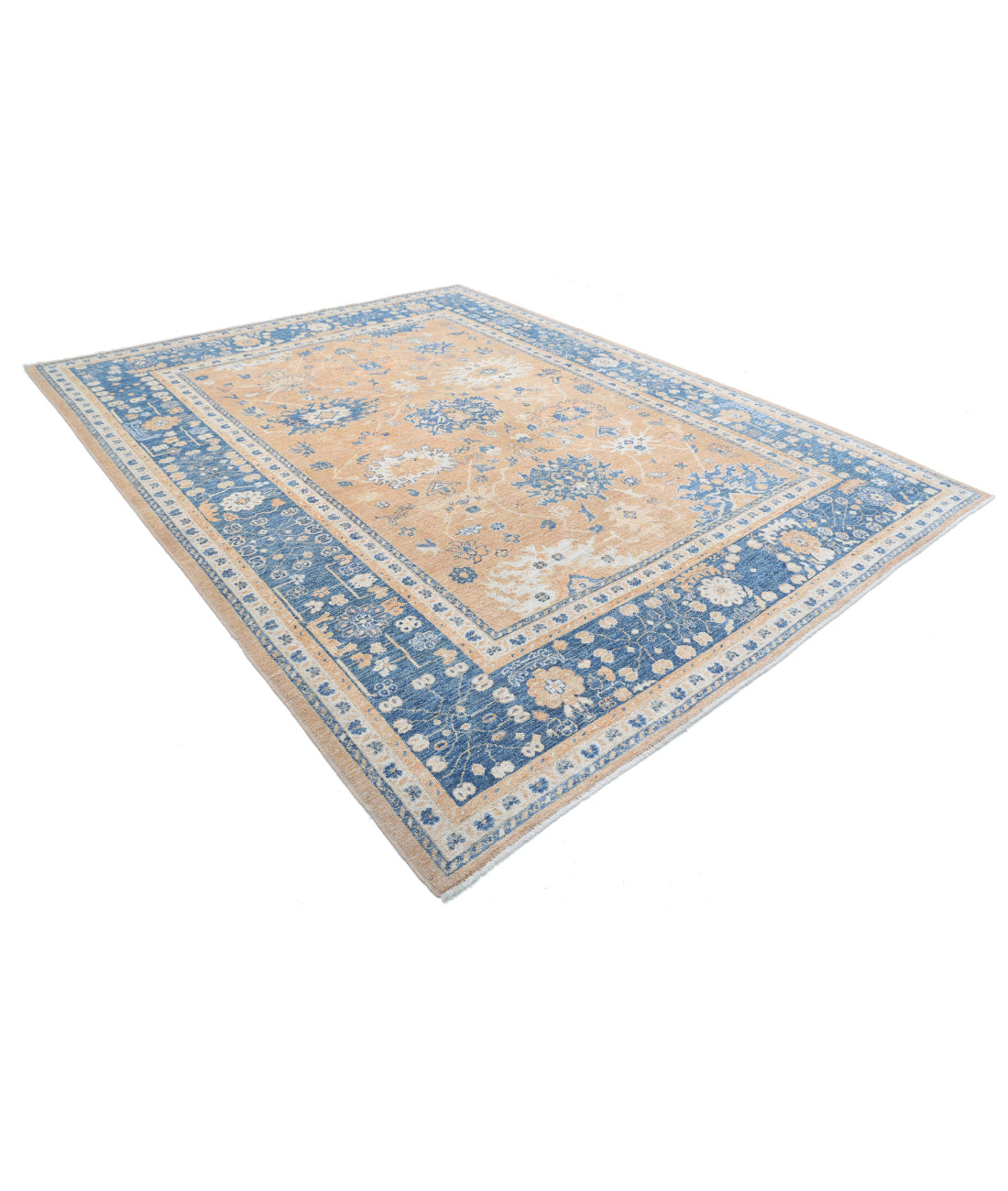 Hand Knotted Oushak Wool Rug - 9'1'' x 11'8'' 9'1'' x 11'8'' (273 X 350) / Rust / Blue