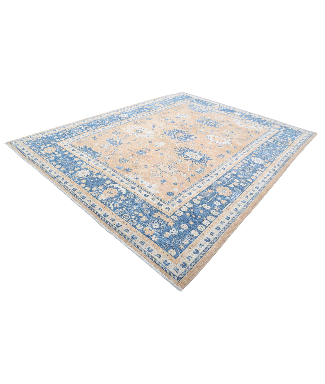 Hand Knotted Oushak Wool Rug - 9'1'' x 11'8'' 9'1'' x 11'8'' (273 X 350) / Rust / Blue