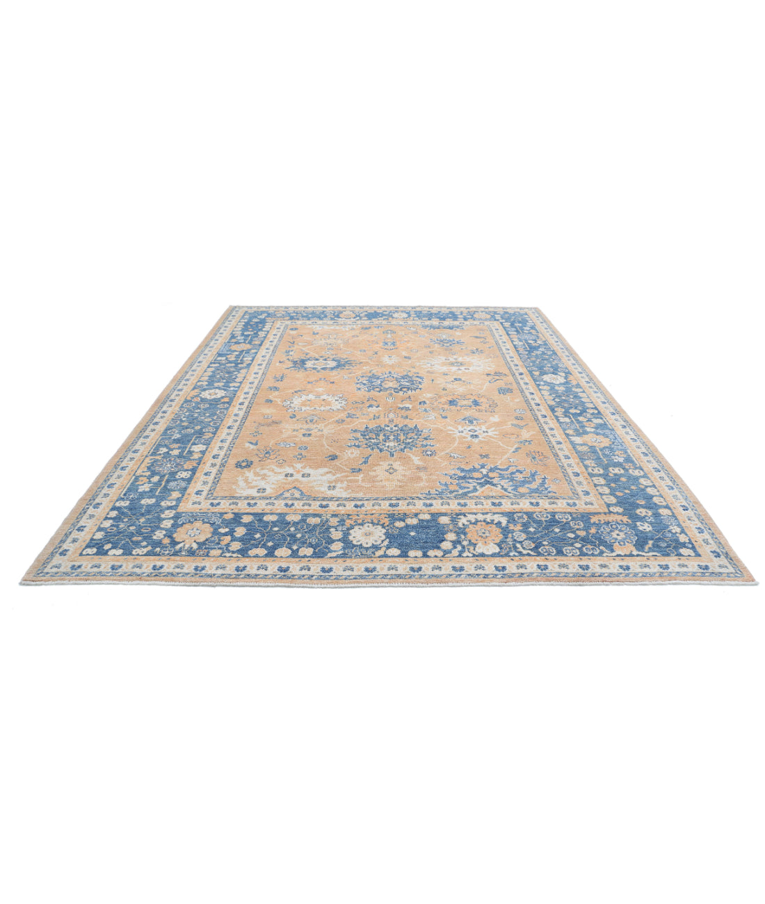 Hand Knotted Oushak Wool Rug - 9'1'' x 11'8'' 9'1'' x 11'8'' (273 X 350) / Rust / Blue