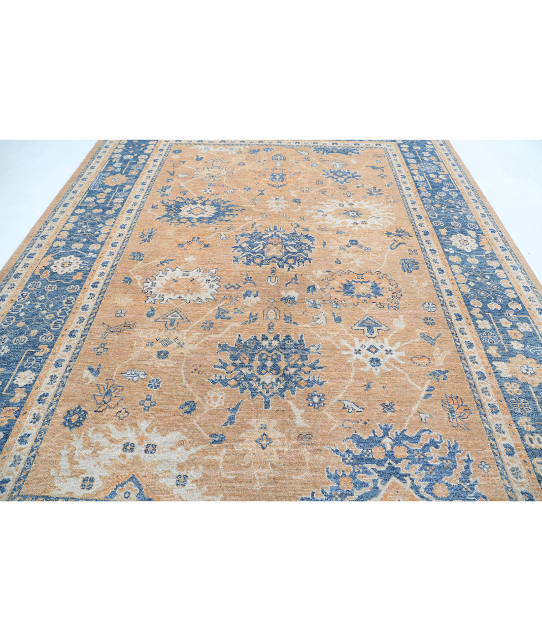 Hand Knotted Oushak Wool Rug - 9'1'' x 11'8'' 9'1'' x 11'8'' (273 X 350) / Rust / Blue
