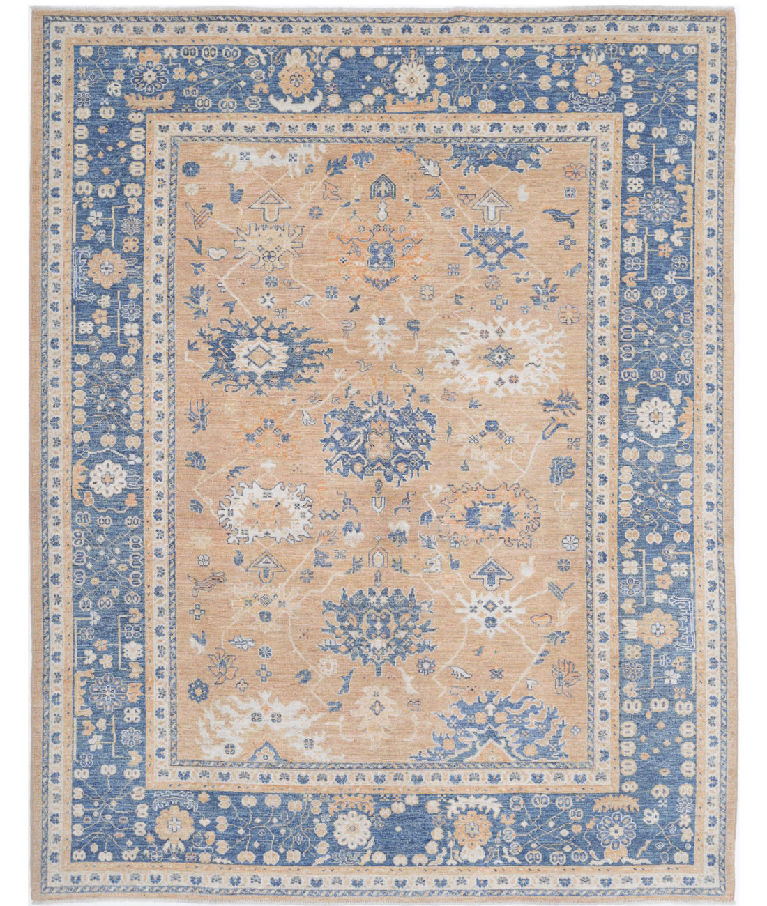 Hand Knotted Oushak Wool Rug - 9'1'' x 11'8''