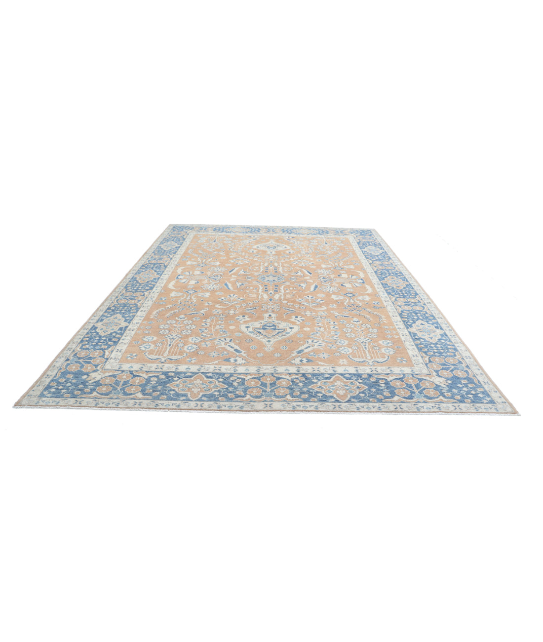 Hand Knotted Oushak Wool Rug - 9'2'' x 12'3'' 9'2'' x 12'3'' (275 X 368) / Taupe / Blue