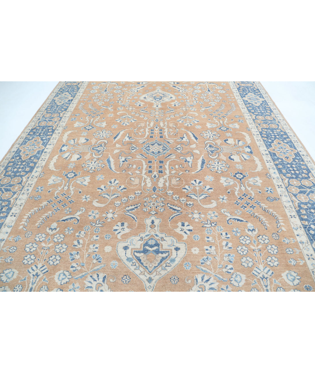 Hand Knotted Oushak Wool Rug - 9'2'' x 12'3'' 9'2'' x 12'3'' (275 X 368) / Taupe / Blue