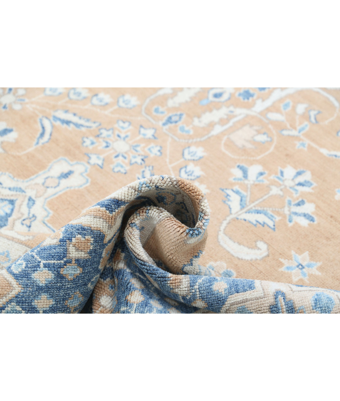 Hand Knotted Oushak Wool Rug - 9'2'' x 12'3'' 9'2'' x 12'3'' (275 X 368) / Taupe / Blue