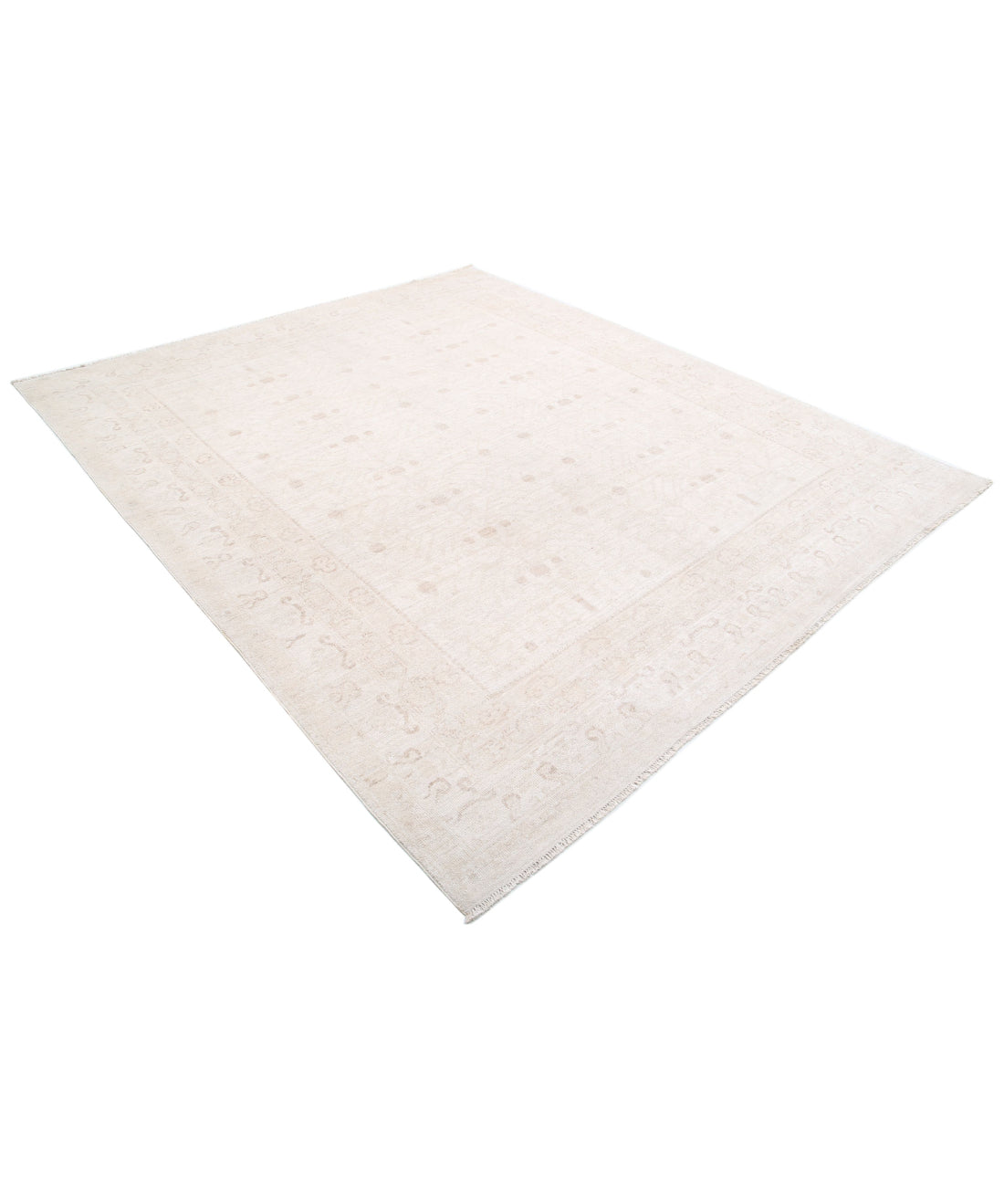 Hand Knotted Oushak Wool Rug - 7'11'' x 9'5'' 7'11'' x 9'5'' (238 X 283) / Ivory / Taupe