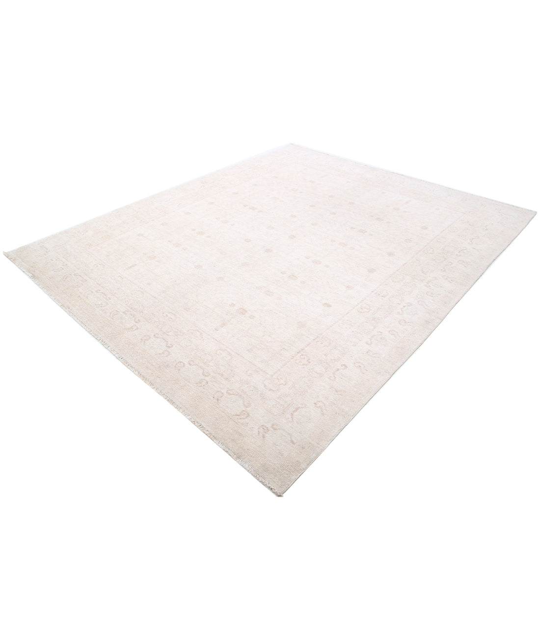 Hand Knotted Oushak Wool Rug - 7'11'' x 9'5'' 7'11'' x 9'5'' (238 X 283) / Ivory / Taupe