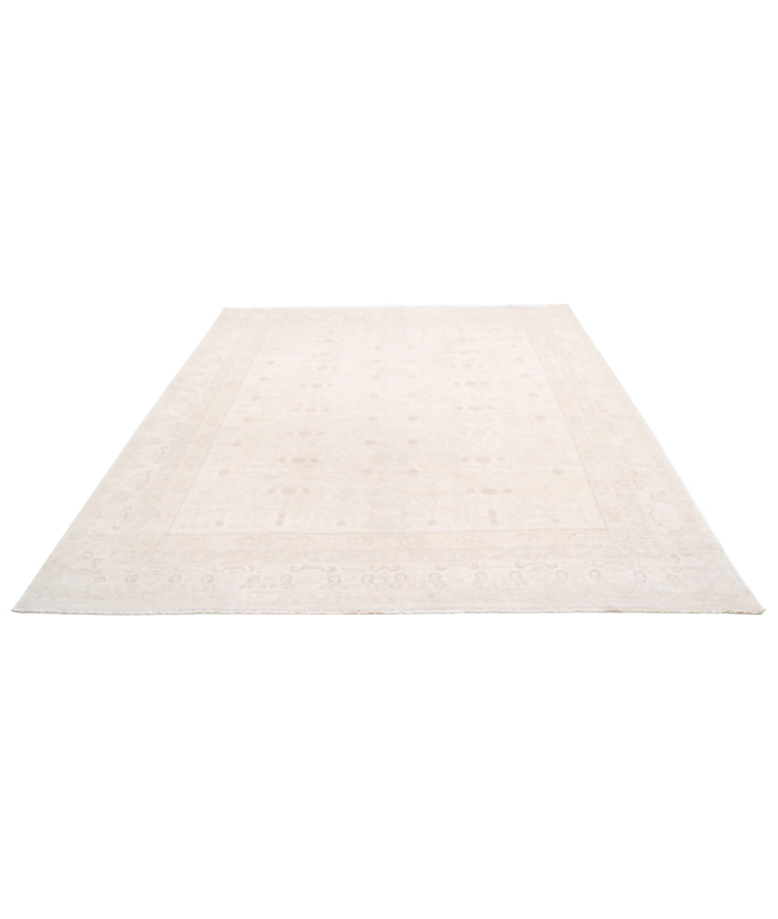 Hand Knotted Oushak Wool Rug - 7'11'' x 9'5'' 7'11'' x 9'5'' (238 X 283) / Ivory / Taupe
