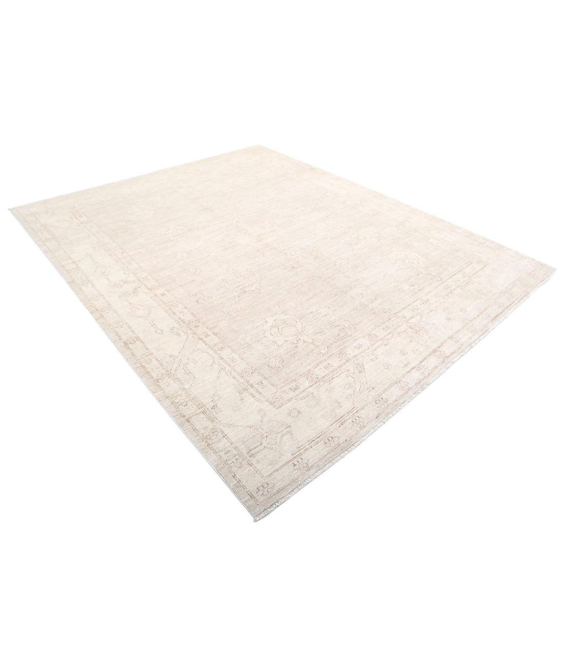 Hand Knotted Oushak Wool Rug - 8'0'' x 9'11'' 8'0'' x 9'11'' (240 X 298) / Ivory / Taupe