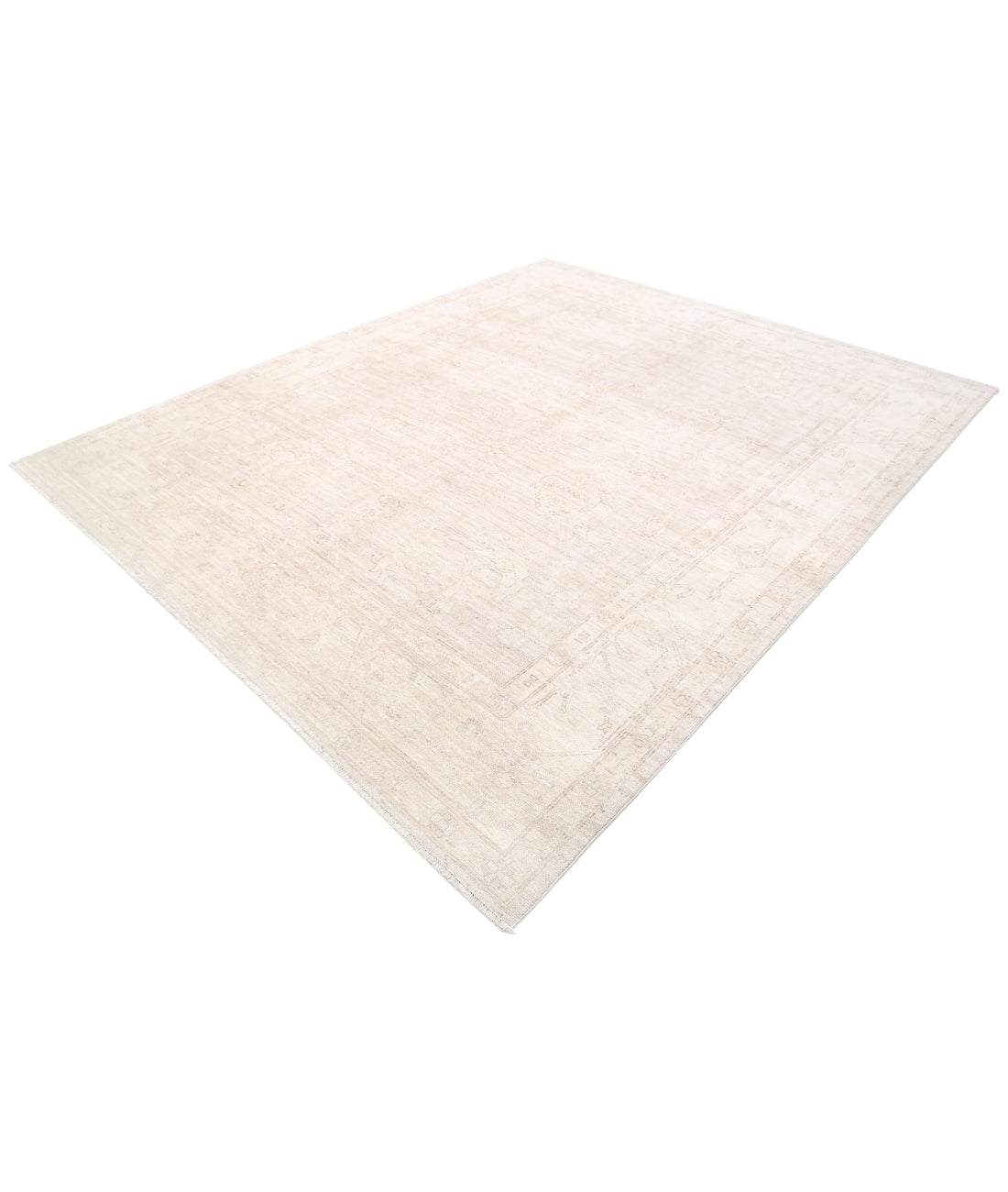 Hand Knotted Oushak Wool Rug - 8'0'' x 9'11'' 8'0'' x 9'11'' (240 X 298) / Ivory / Taupe