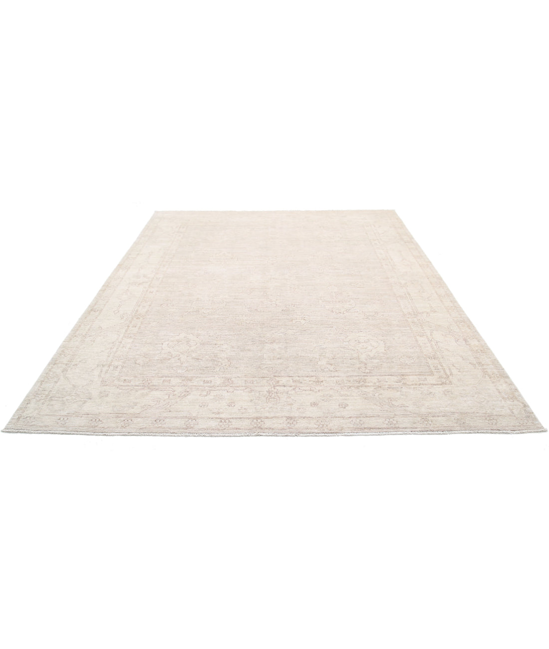 Hand Knotted Oushak Wool Rug - 8'0'' x 9'11'' 8'0'' x 9'11'' (240 X 298) / Ivory / Taupe