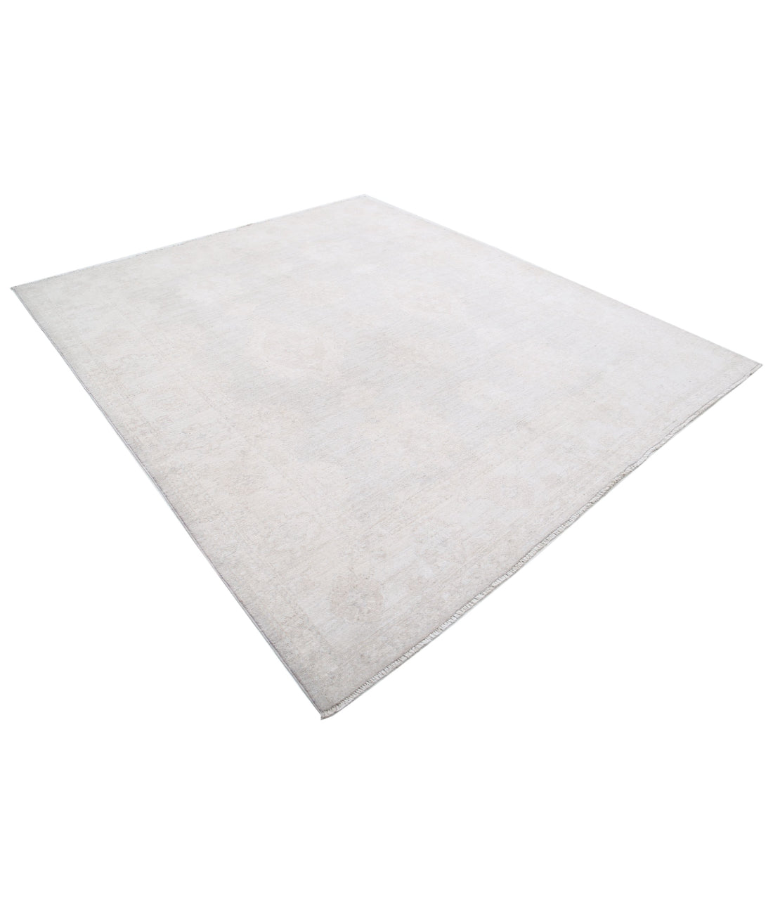 Hand Knotted Oushak Wool Rug - 7'10'' x 9'0'' 7'10'' x 9'0'' (235 X 270) / Grey / Ivory