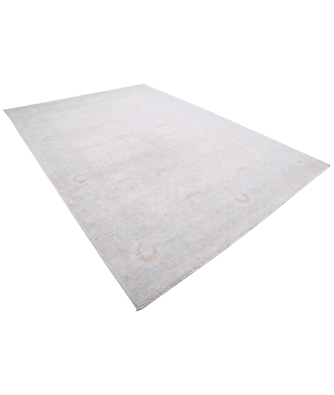 Hand Knotted Oushak Wool Rug - 8'5'' x 11'10'' 8'5'' x 11'10'' (253 X 355) / Taupe / Blue