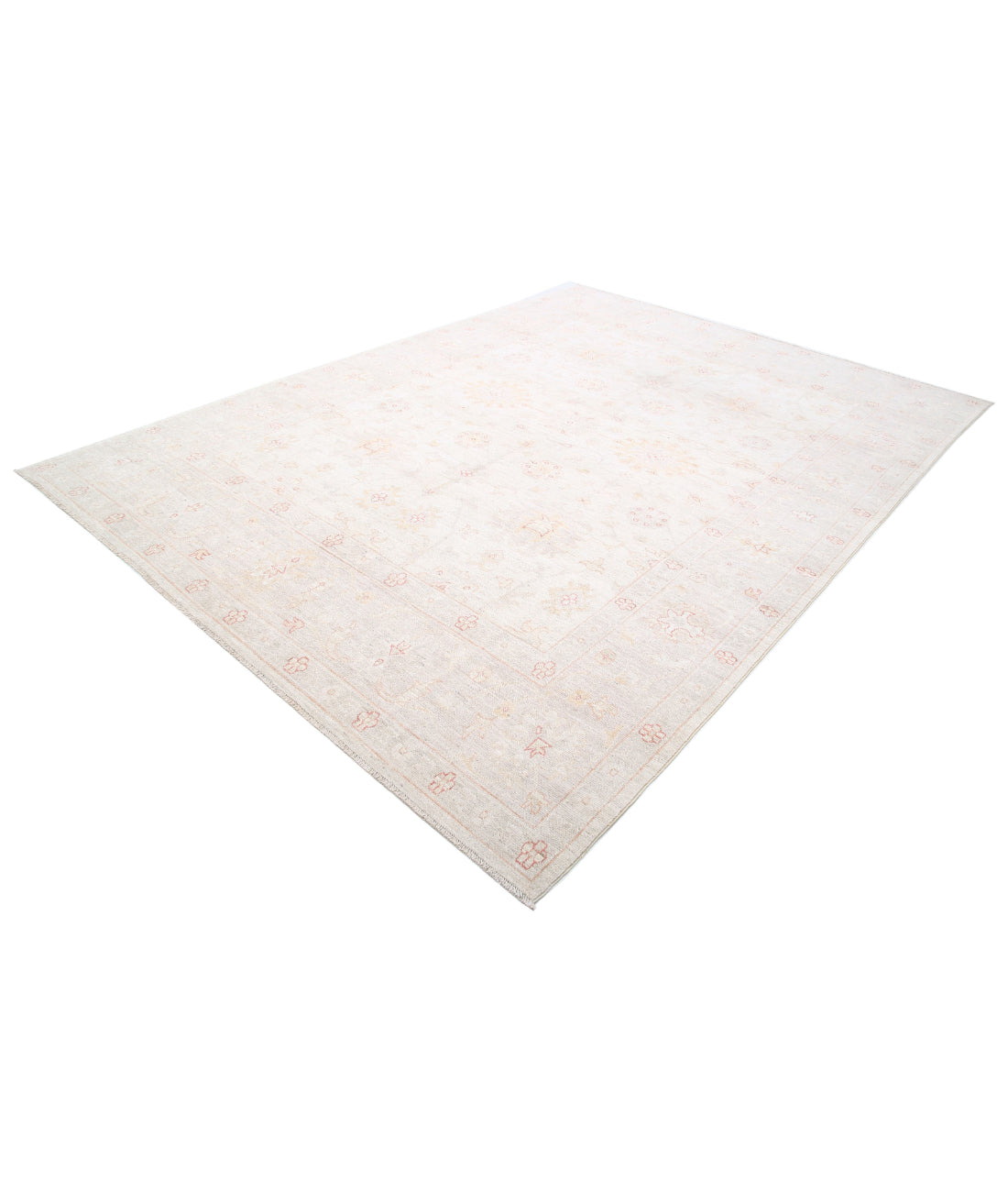 Hand Knotted Oushak Wool Rug - 8'10'' x 11'11'' 8'10'' x 11'11'' (265 X 358) / Ivory / Grey