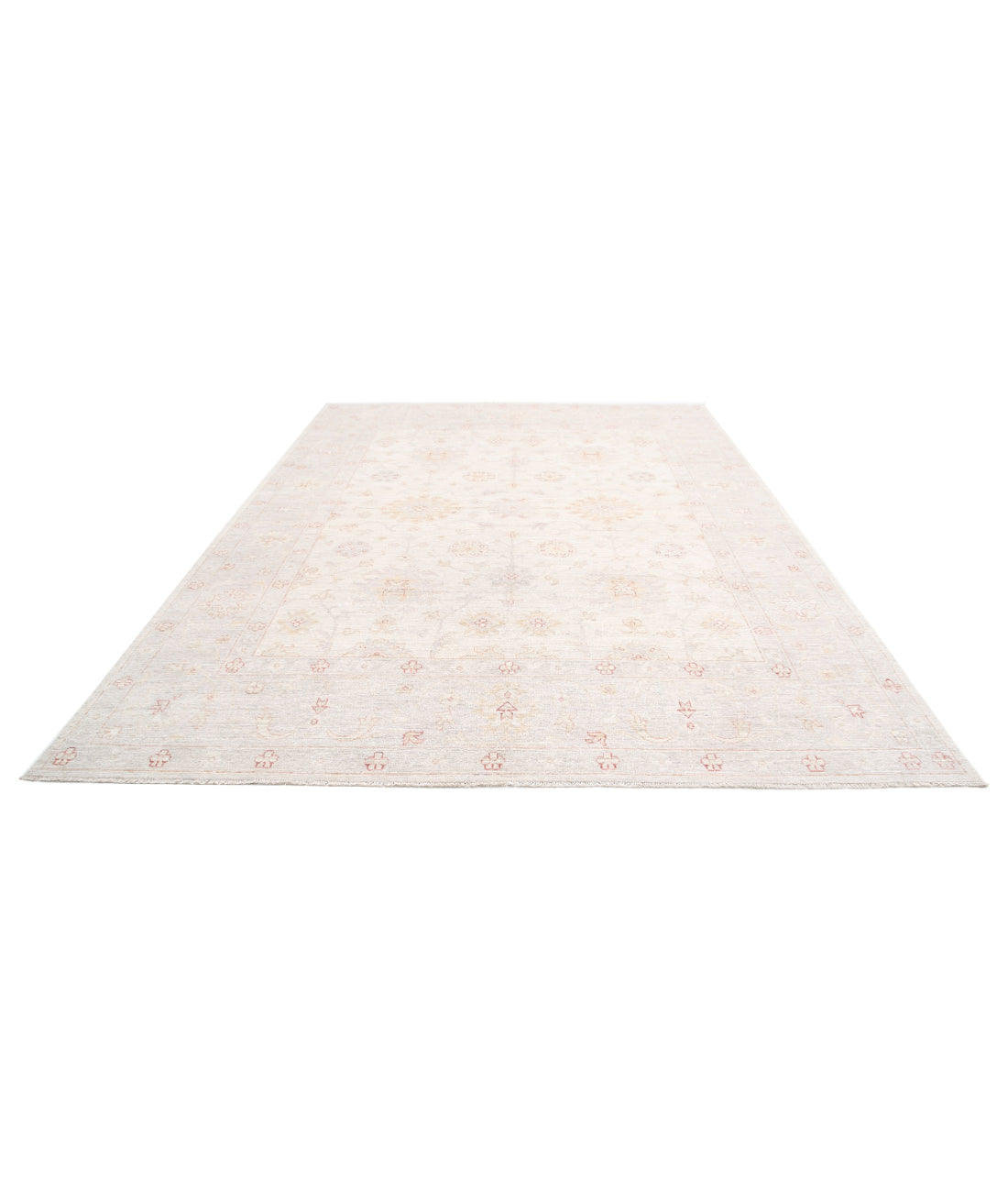 Hand Knotted Oushak Wool Rug - 8'10'' x 11'11'' 8'10'' x 11'11'' (265 X 358) / Ivory / Grey