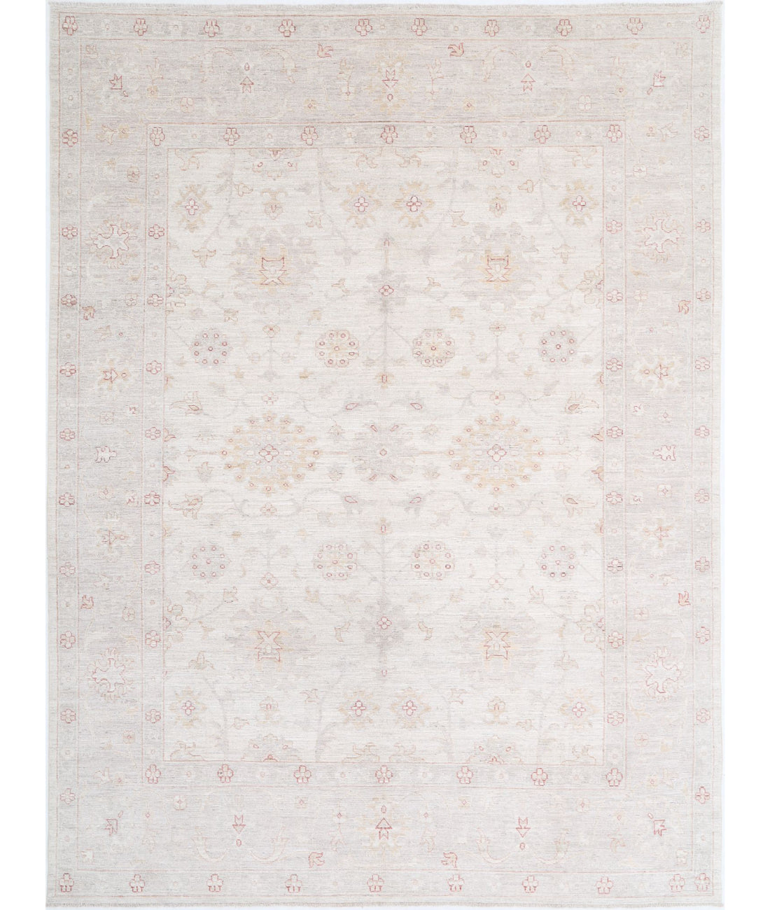 Hand Knotted Oushak Wool Rug - 8'10'' x 11'11'' 8'10'' x 11'11'' (265 X 358) / Ivory / Grey