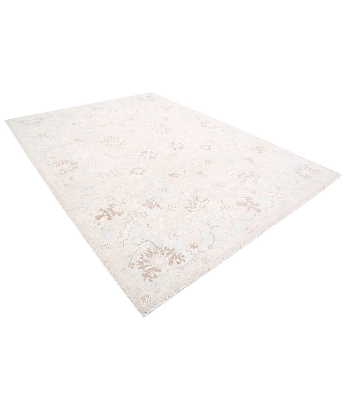 Hand Knotted Oushak Wool Rug - 8'8'' x 11'7'' 8'8'' x 11'7'' (260 X 348) / Ivory / Blue