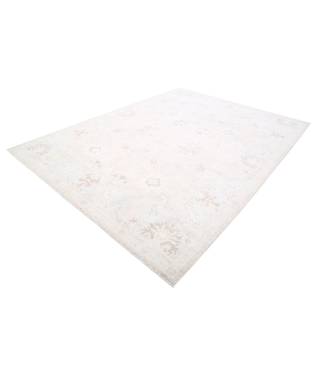Hand Knotted Oushak Wool Rug - 8'8'' x 11'7'' 8'8'' x 11'7'' (260 X 348) / Ivory / Blue