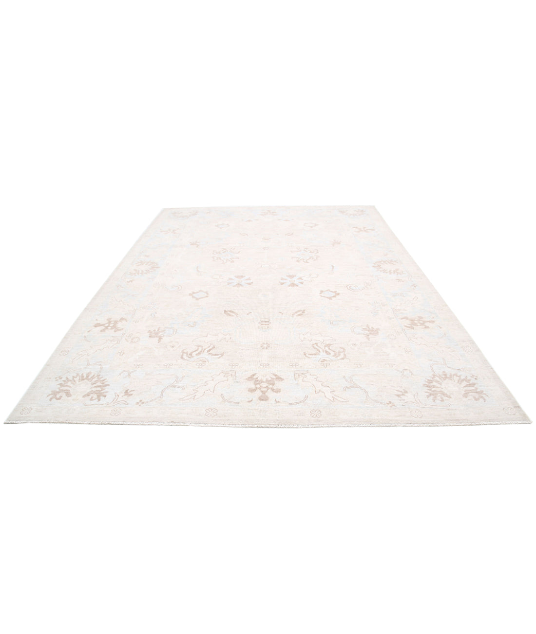 Hand Knotted Oushak Wool Rug - 8'8'' x 11'7'' 8'8'' x 11'7'' (260 X 348) / Ivory / Blue
