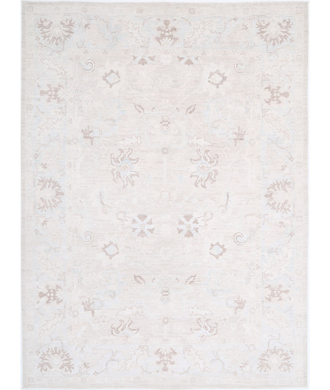 Hand Knotted Oushak Wool Rug - 8&#39;8&#39;&#39; x 11&#39;7&#39;&#39; 8&#39;8&#39;&#39; x 11&#39;7&#39;&#39; (260 X 348) / Ivory / Blue