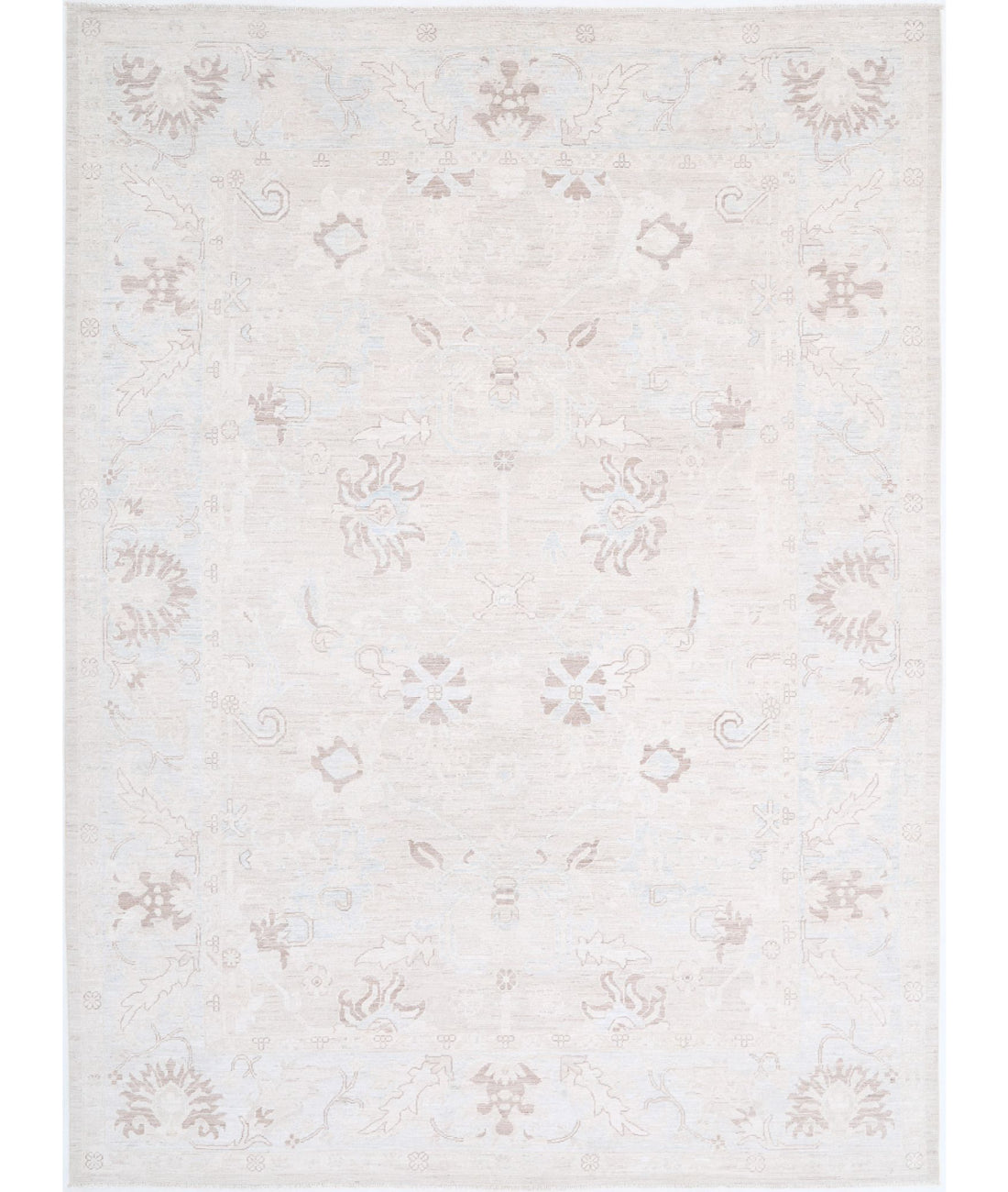 Hand Knotted Oushak Wool Rug - 8'8'' x 11'7''