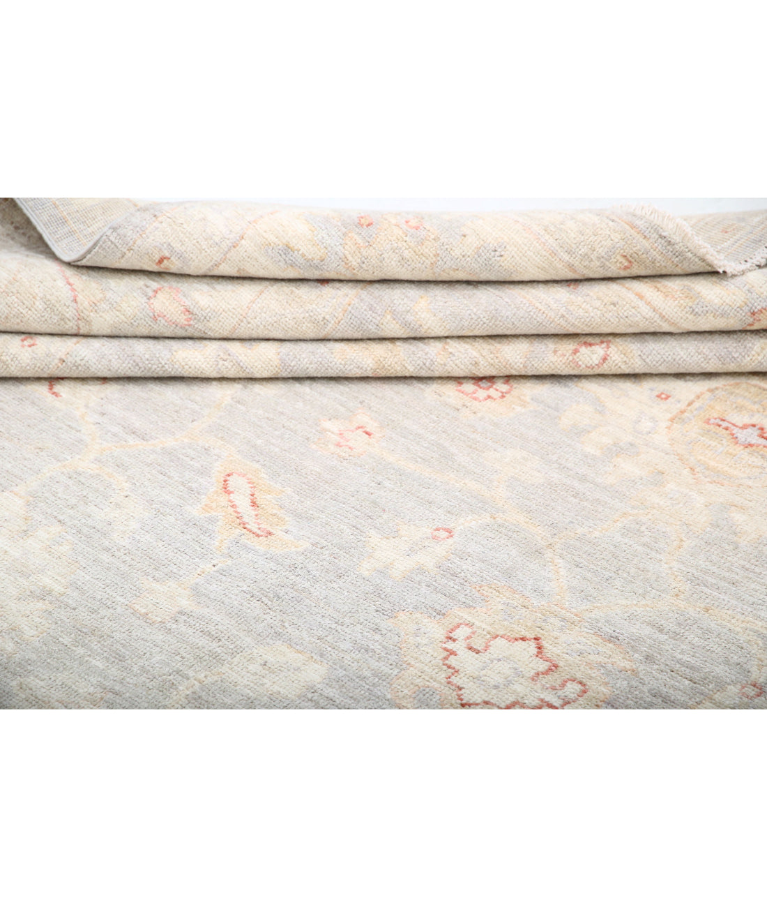 Hand Knotted Oushak Wool Rug - 9'0'' x 11'4'' 9'0'' x 11'4'' (270 X 340) / Grey / Ivory