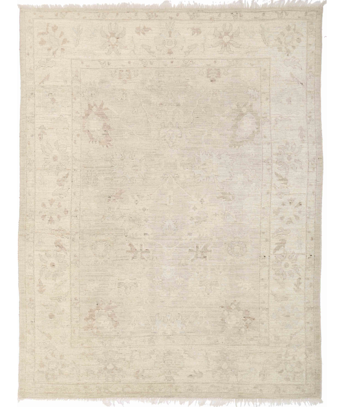 Hand Knotted Oushak Wool Rug 7' 9" X 9' 11" 7' 9" X 9' 11" (236 X 302) / Grey / Ivory