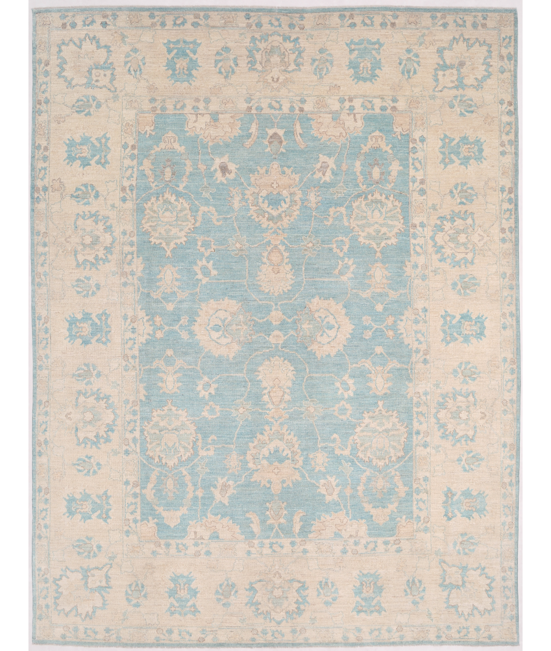 Hand Knotted Oushak Wool Rug 8' 8" X 11' 8" 8' 8" X 11' 8" (264 X 356) / Teal / Ivory