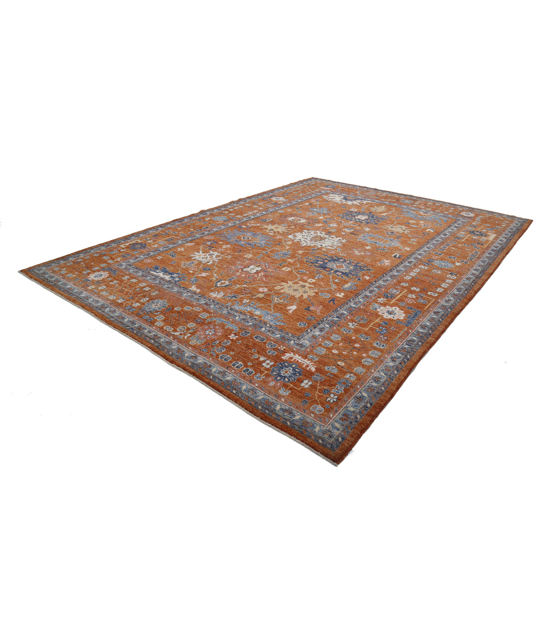 Hand Knotted Oushak Wool Rug - 10'6'' x 14'6'' 10'6'' x 14'6'' (315 X 435) / Rust / Blue