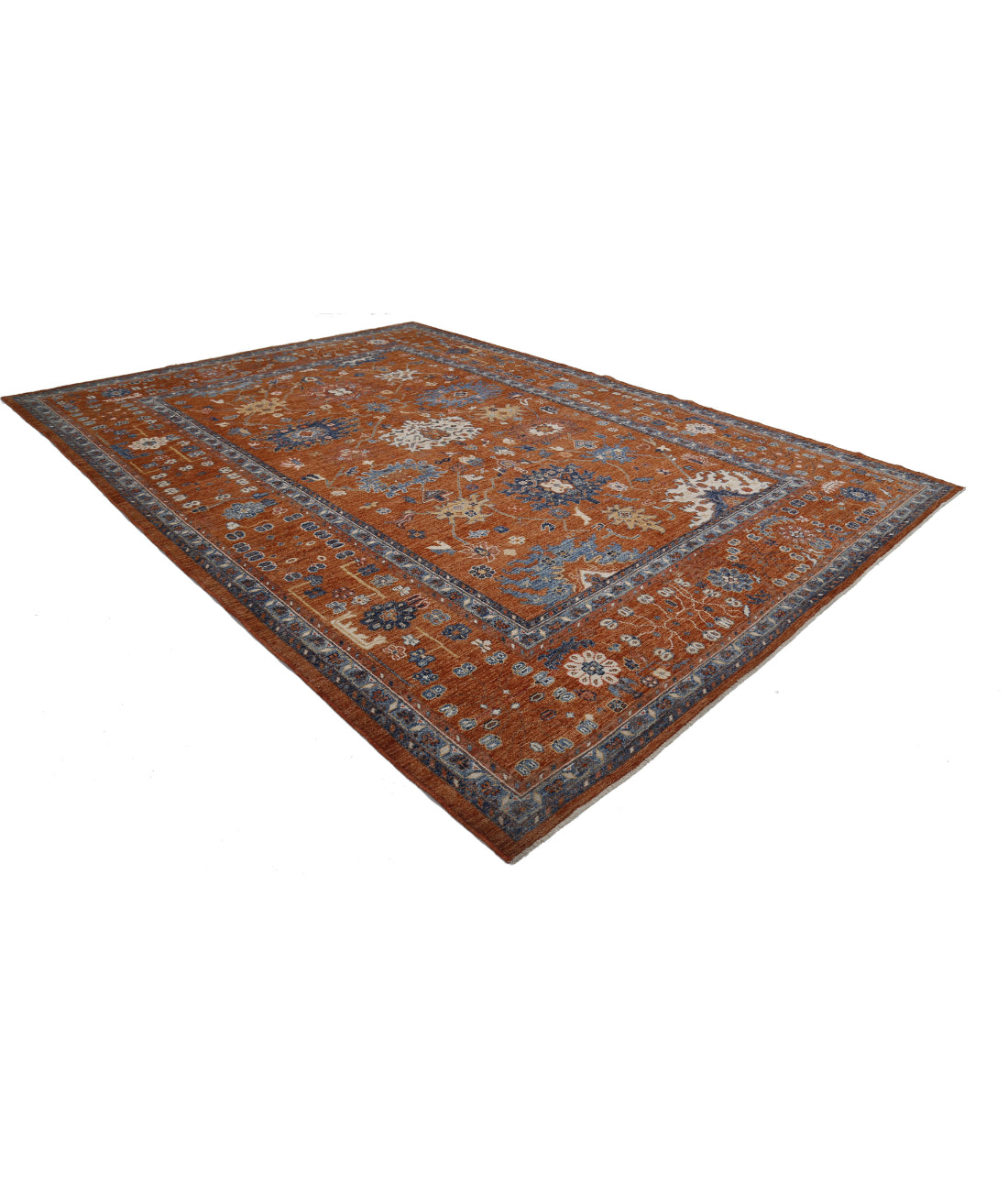 Hand Knotted Oushak Wool Rug - 10'6'' x 14'6'' 10'6'' x 14'6'' (315 X 435) / Rust / Blue