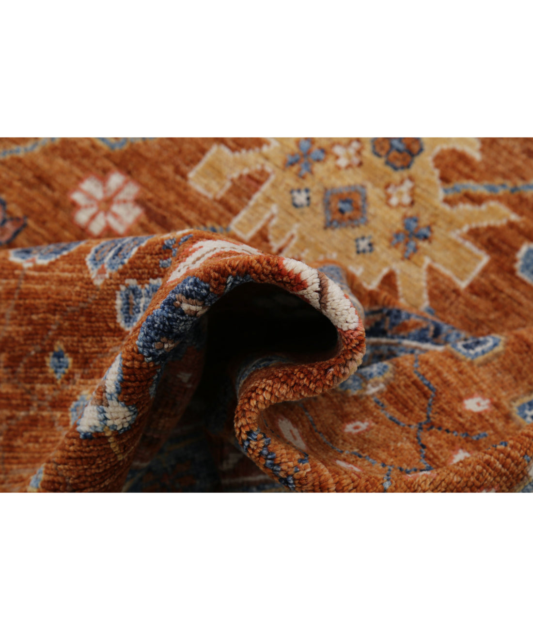 Hand Knotted Oushak Wool Rug - 10'6'' x 14'6'' 10'6'' x 14'6'' (315 X 435) / Rust / Blue