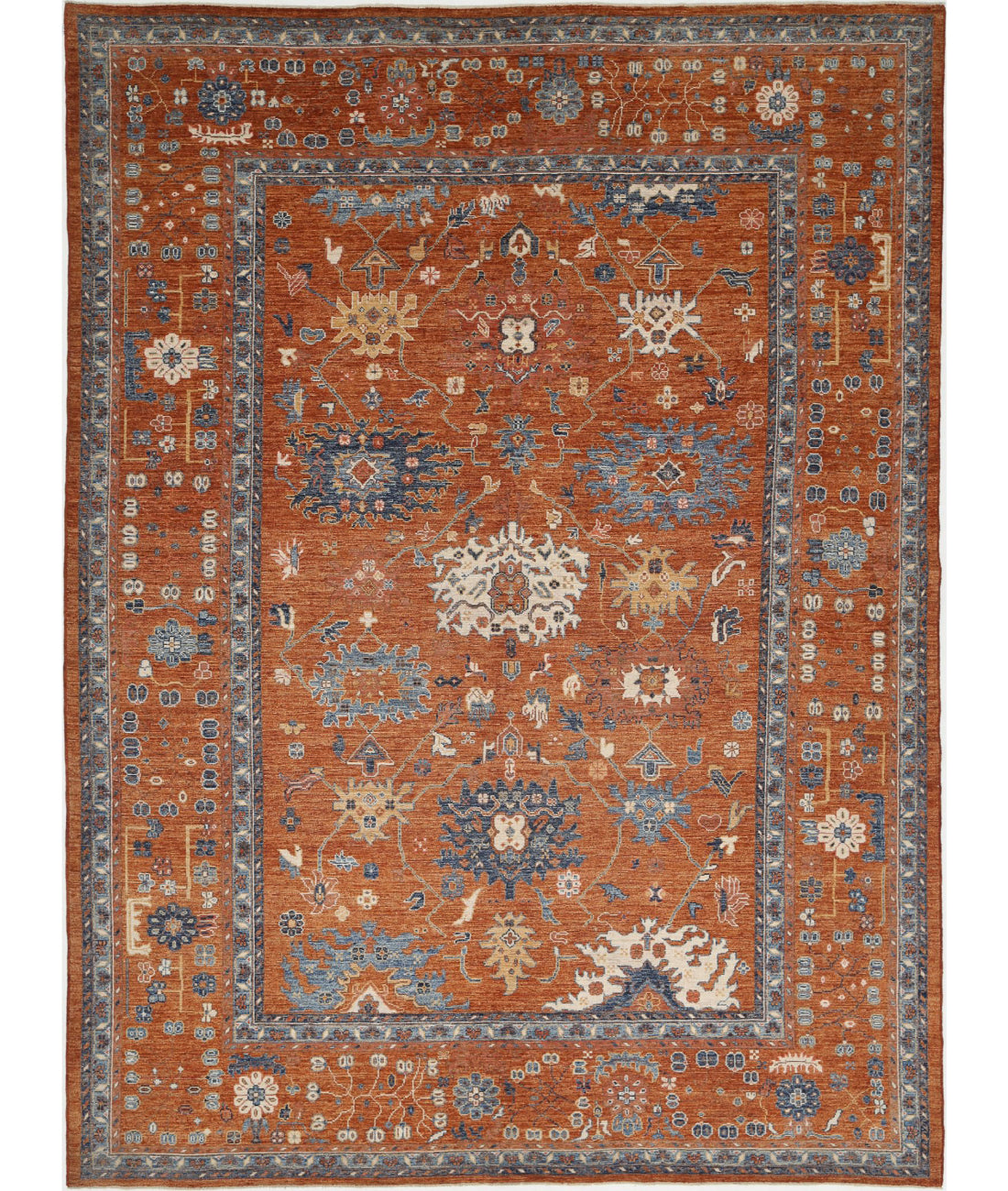 Hand Knotted Oushak Wool Rug - 10&#39;6&#39;&#39; x 14&#39;6&#39;&#39; 10&#39;6&#39;&#39; x 14&#39;6&#39;&#39; (315 X 435) / Rust / Blue