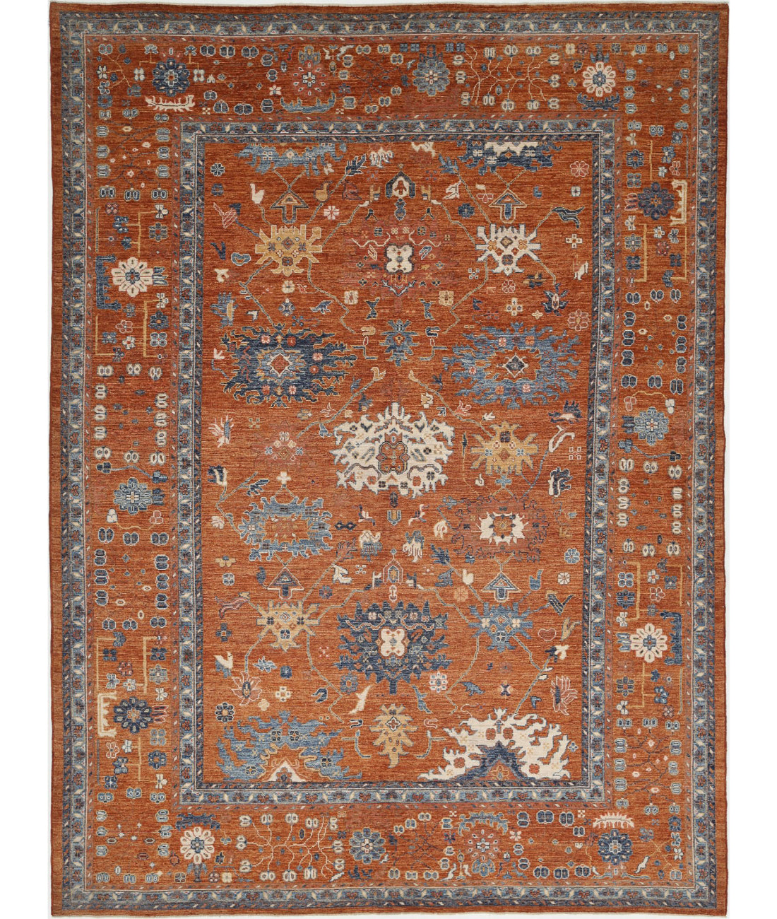 Hand Knotted Oushak Wool Rug - 10'6'' x 14'6''