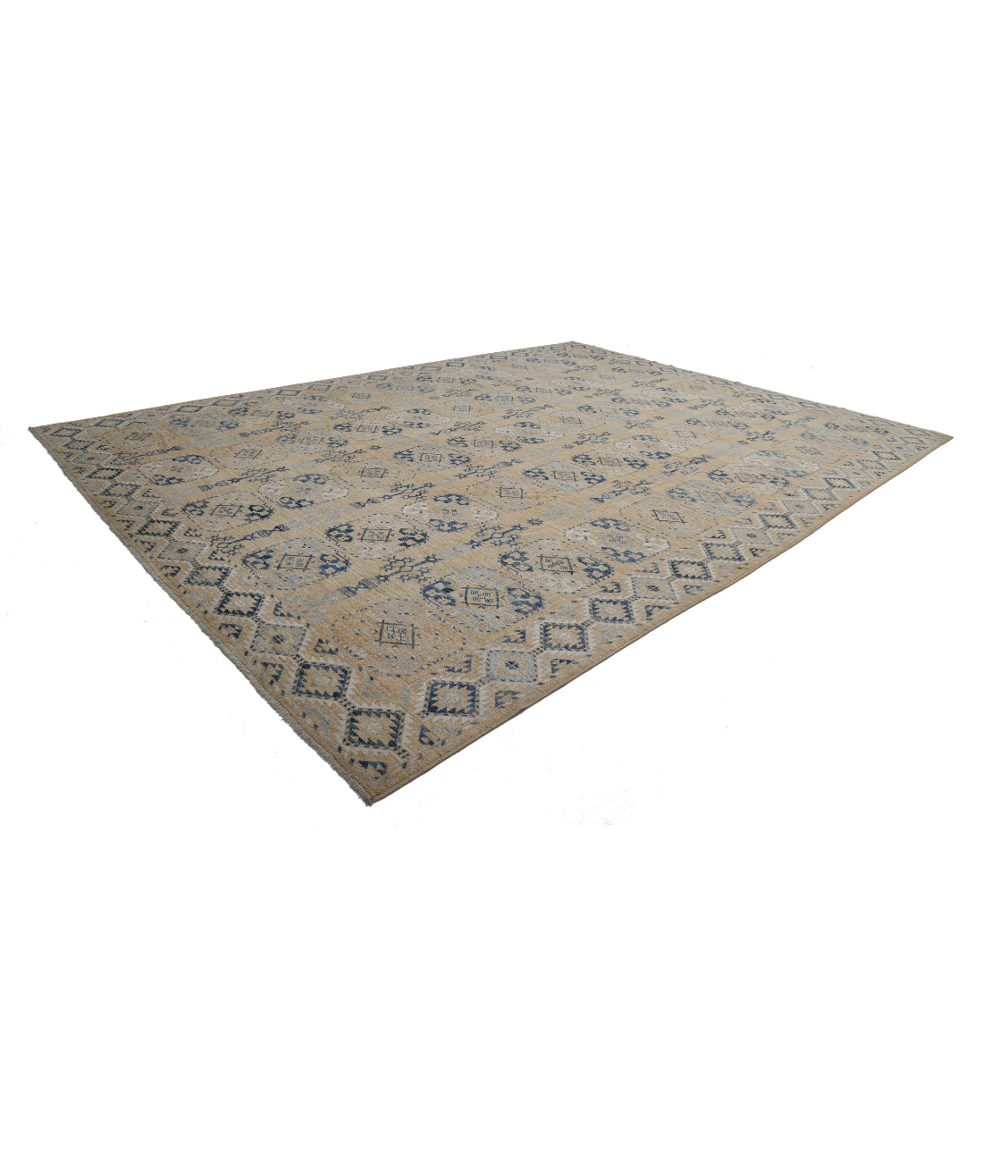 Hand Knotted Oushak Wool Rug - 12'10'' x 17'2'' 12'10'' x 17'2'' (385 X 515) / Gold / Blue