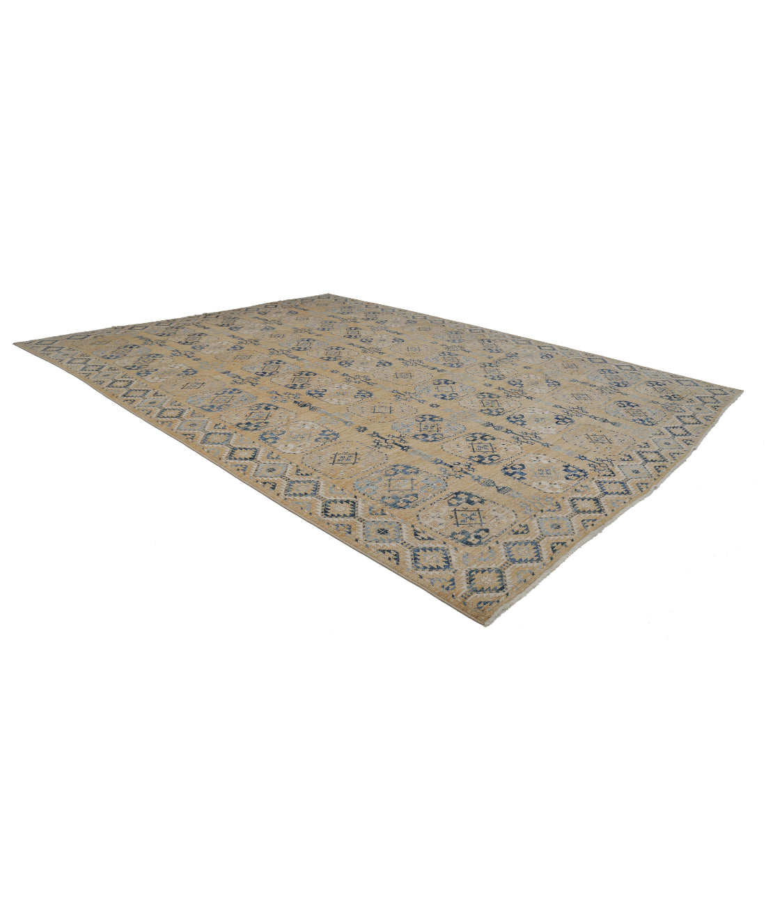 Hand Knotted Oushak Wool Rug - 12'10'' x 17'2'' 12'10'' x 17'2'' (385 X 515) / Gold / Blue