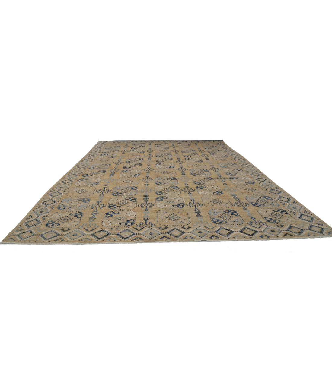 Hand Knotted Oushak Wool Rug - 12'10'' x 17'2'' 12'10'' x 17'2'' (385 X 515) / Gold / Blue