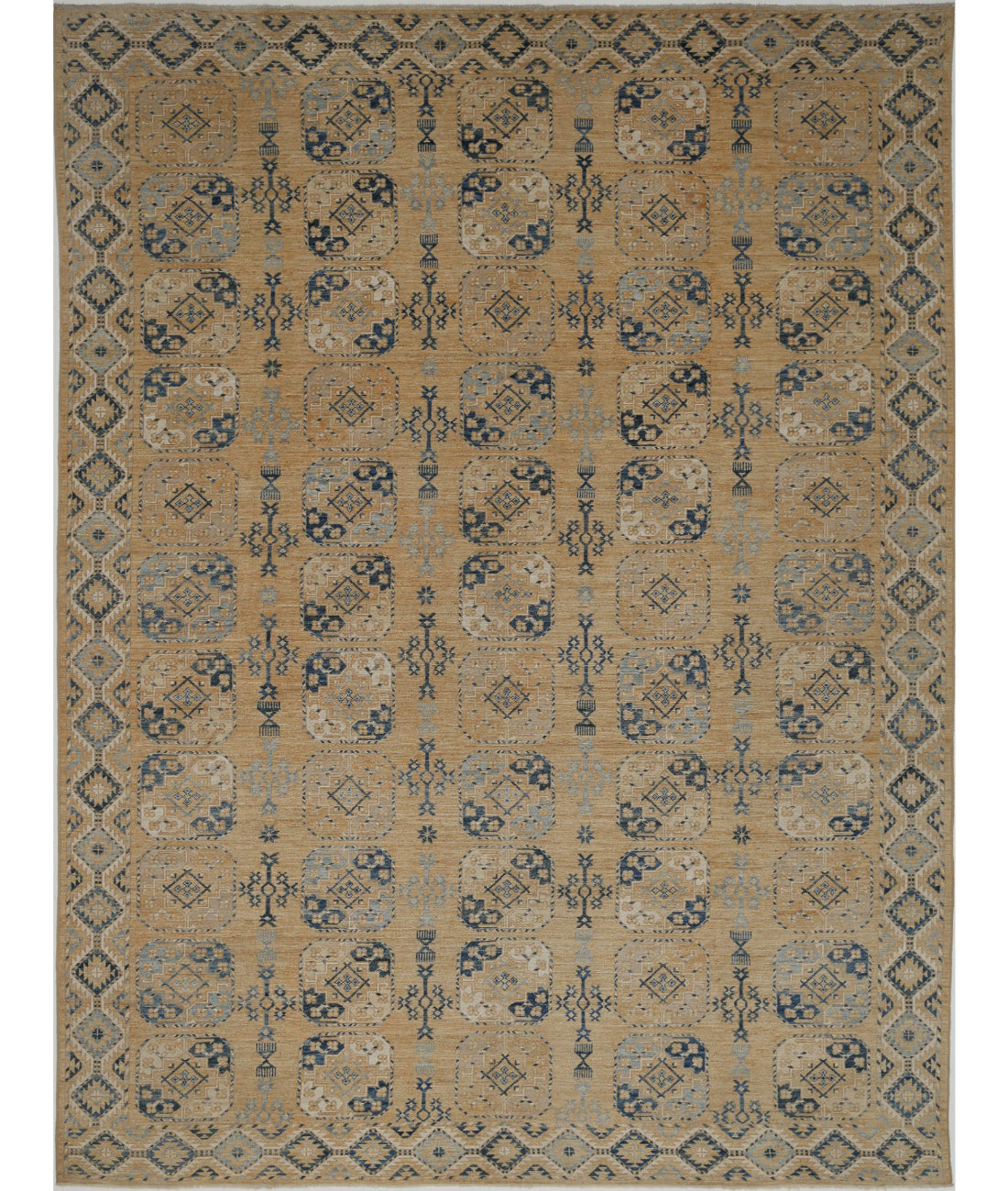 Hand Knotted Oushak Wool Rug - 12&#39;10&#39;&#39; x 17&#39;2&#39;&#39; 12&#39;10&#39;&#39; x 17&#39;2&#39;&#39; (385 X 515) / Gold / Blue