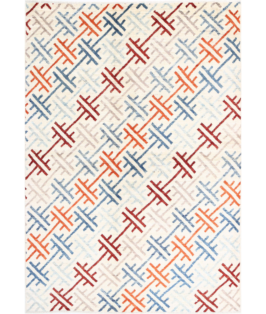 Hand Knotted Modcar Wool Rug - 5&#39;8&#39;&#39; x 8&#39;1&#39;&#39; 5&#39;8&#39;&#39; x 8&#39;1&#39;&#39; (170 X 243) / Ivory / Blue
