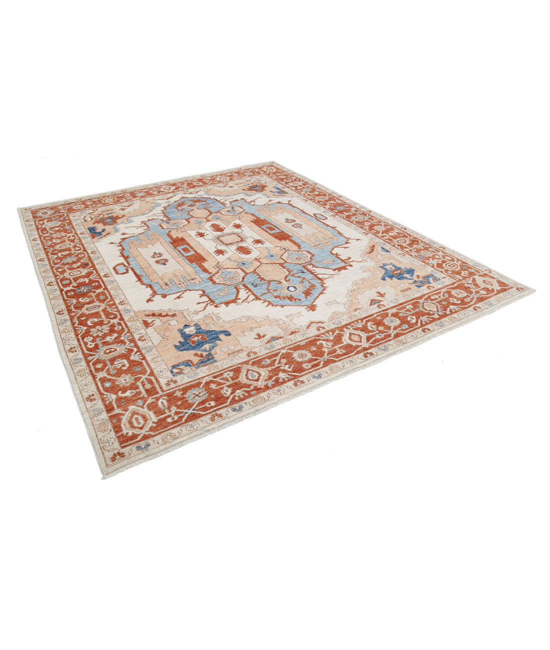 Hand Knotted Oushak Wool Rug - 8'3'' x 9'6'' 8'3'' x 9'6'' (248 X 285) / Ivory / Rust