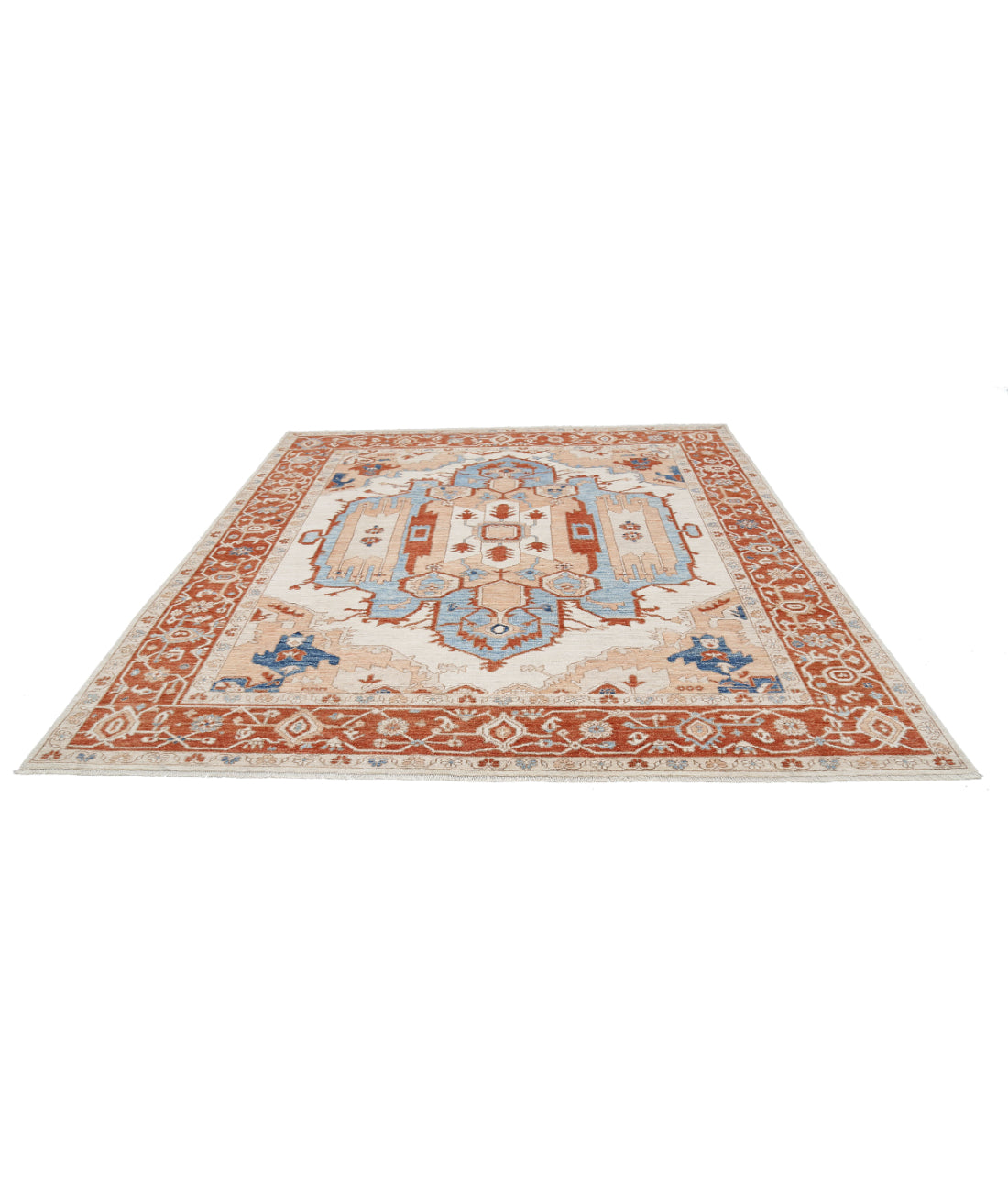 Hand Knotted Oushak Wool Rug - 8'3'' x 9'6'' 8'3'' x 9'6'' (248 X 285) / Ivory / Rust