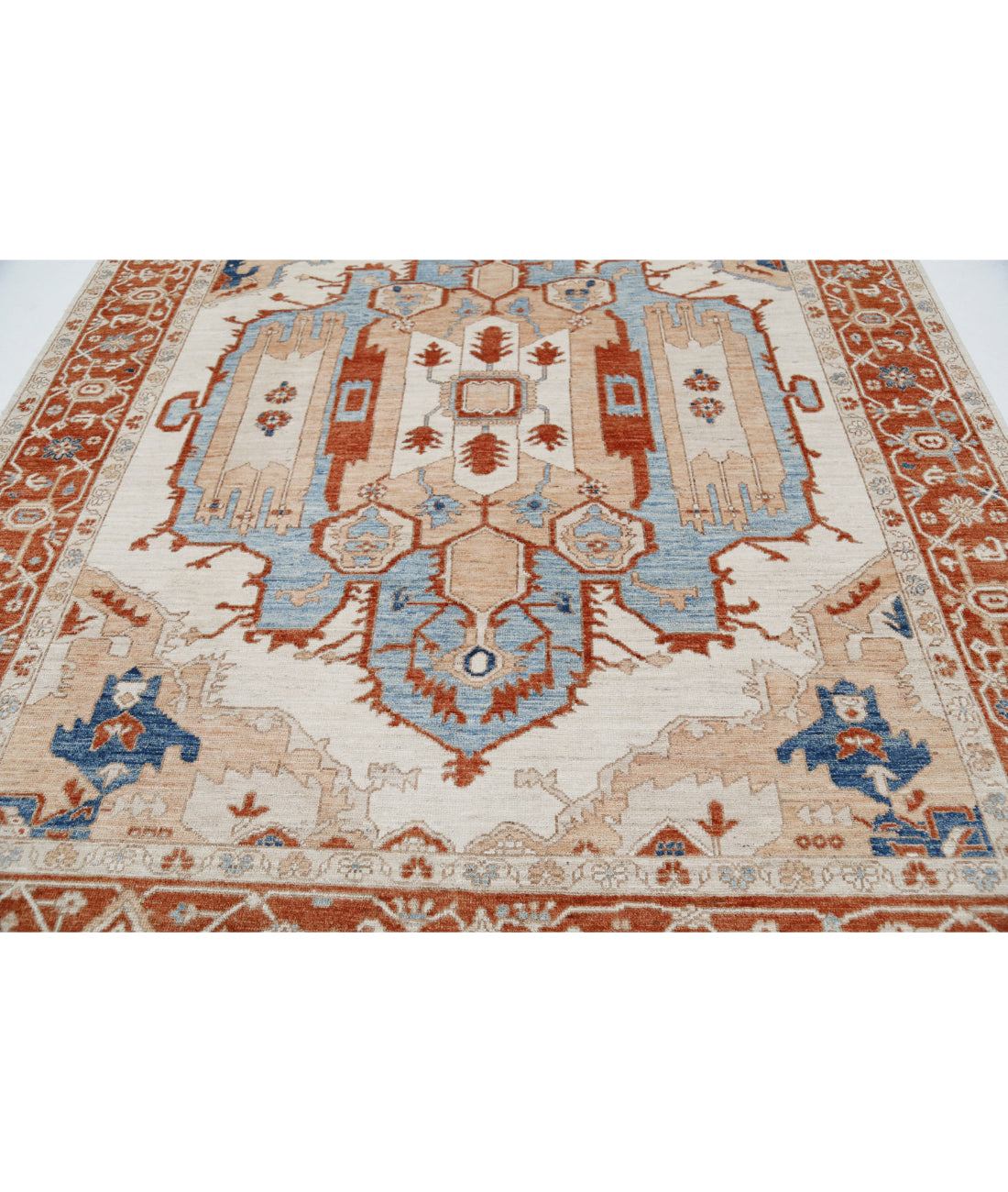 Hand Knotted Oushak Wool Rug - 8'3'' x 9'6'' 8'3'' x 9'6'' (248 X 285) / Ivory / Rust