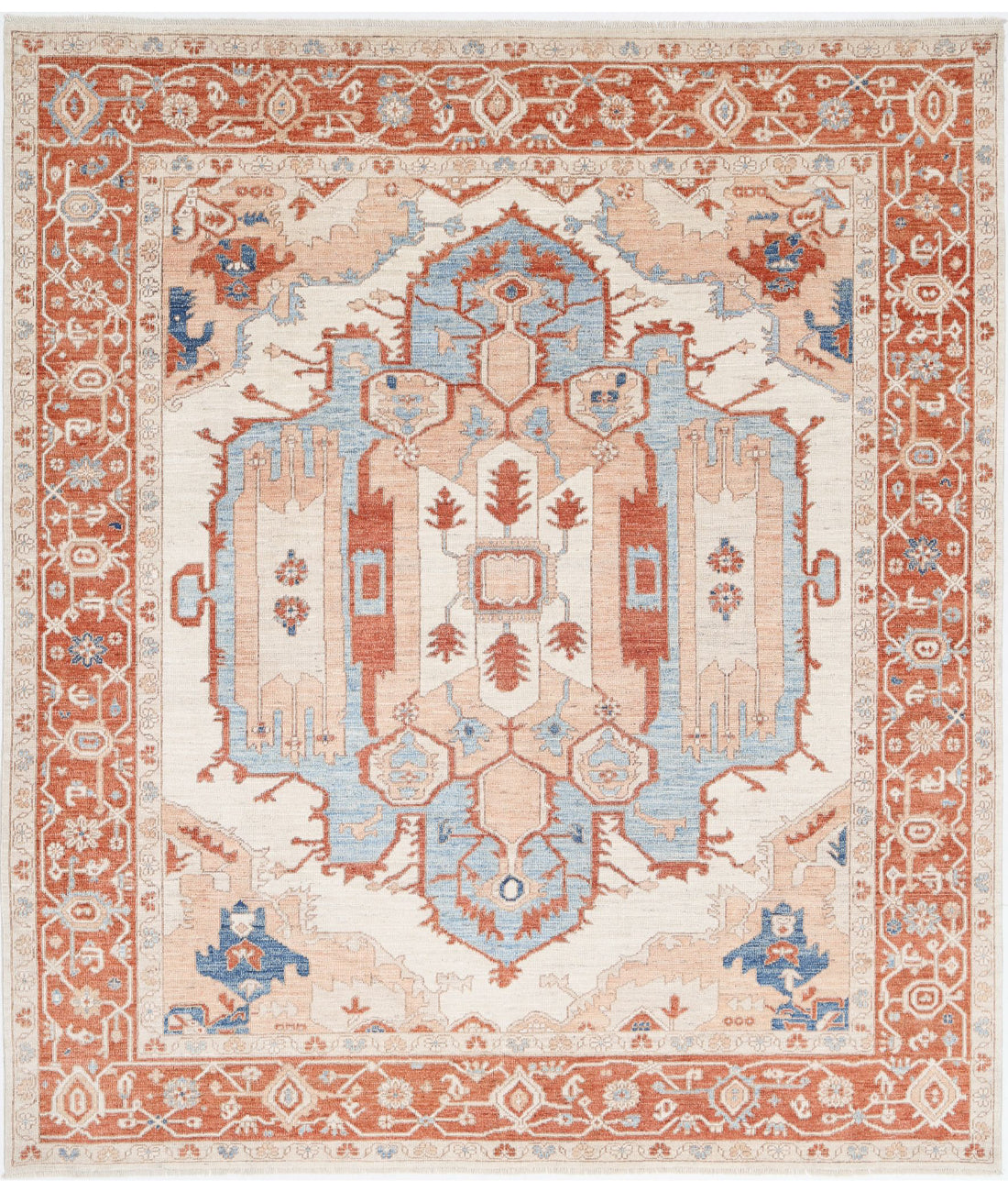 Hand Knotted Oushak Wool Rug - 8'3'' x 9'6''