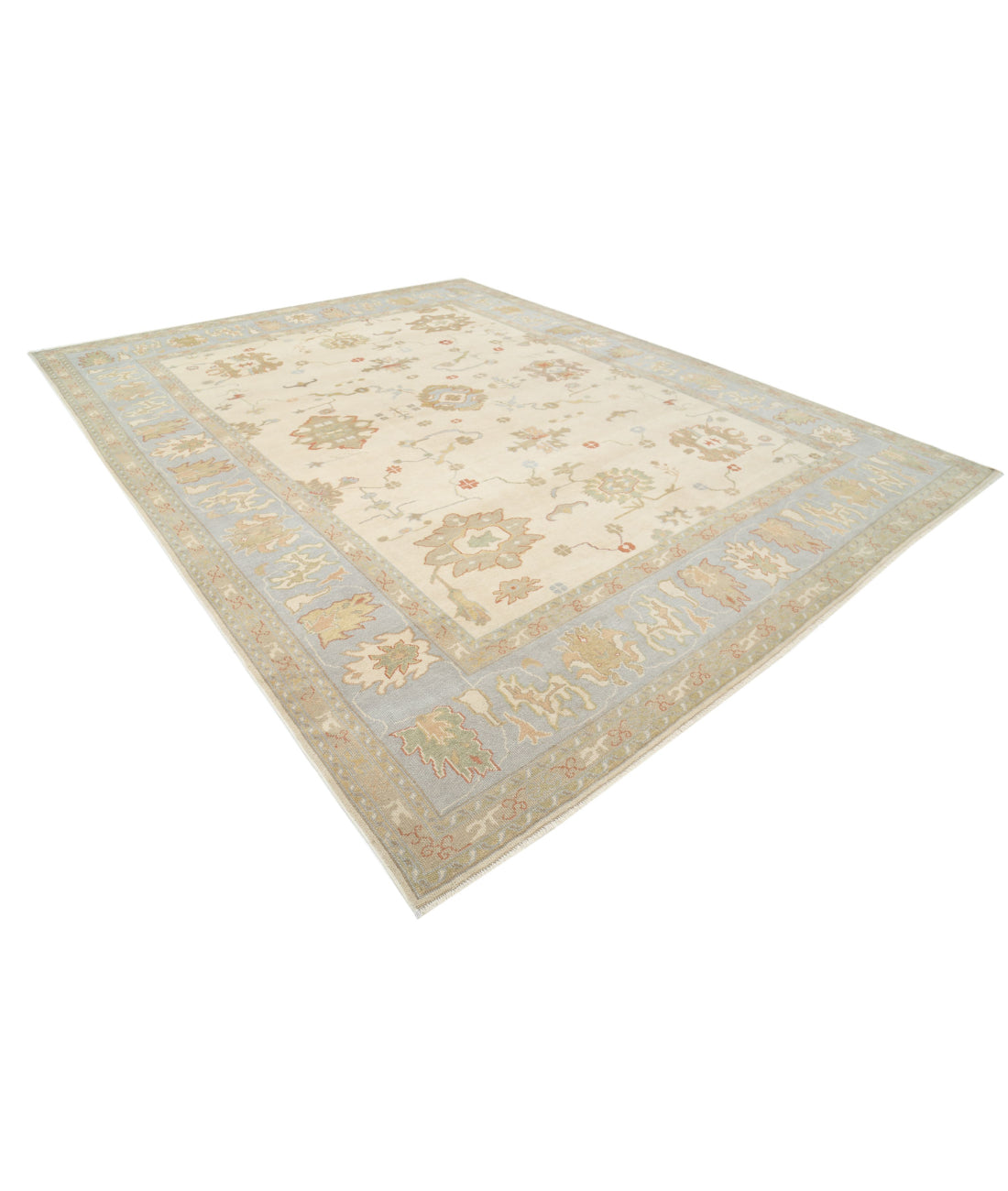 Hand Knotted Turkish Oushak Wool Rug - 10'10'' x 14'2'' 10'10'' x 14'2'' (325 X 425) / Beige / Blue